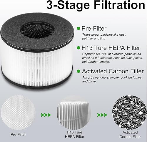 Miniatura 3 de BS-03 H13 - Filtro de repuesto HEPA para PARTU BS-03 y Slevoo BS-03 HEPA, paquete de 3 filtros de aire HEPA 3 en 1