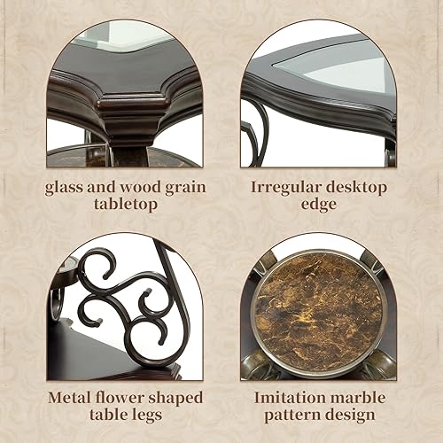 Miniatura 3 de LKTART Mesa auxiliar de madera vintage marrón de 2 niveles de 26 pulgadas para sala de estar, parte superior de vidrio retro detrás del sofá, mesa