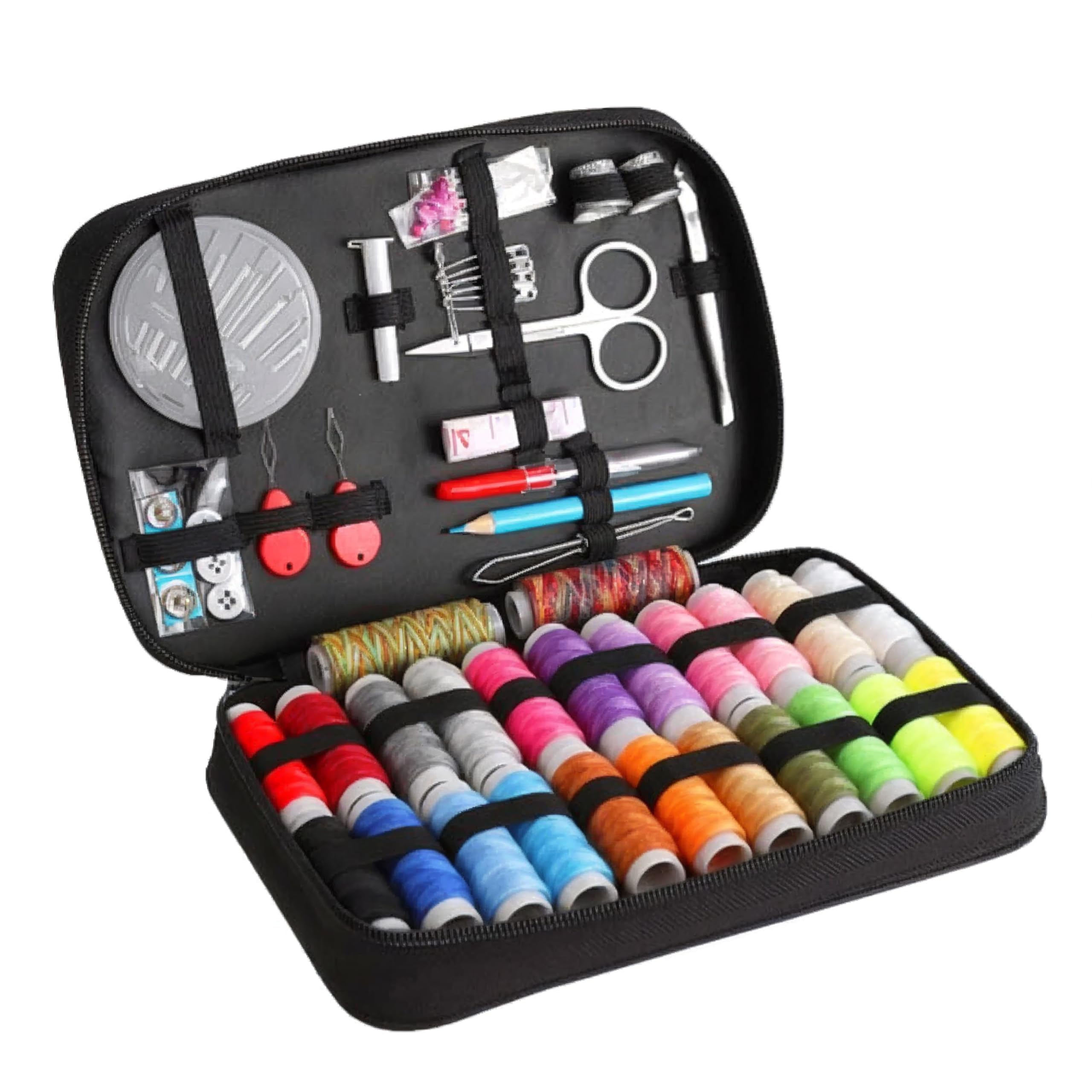Kuell Premium Sewing Kit – Complete Stitching Set for Home, Travel & Emergency | Includes Needles, Threads, Scissors, Buttons, Seam Ripper & More in Portable Case – Ideal for Beginners & Experts