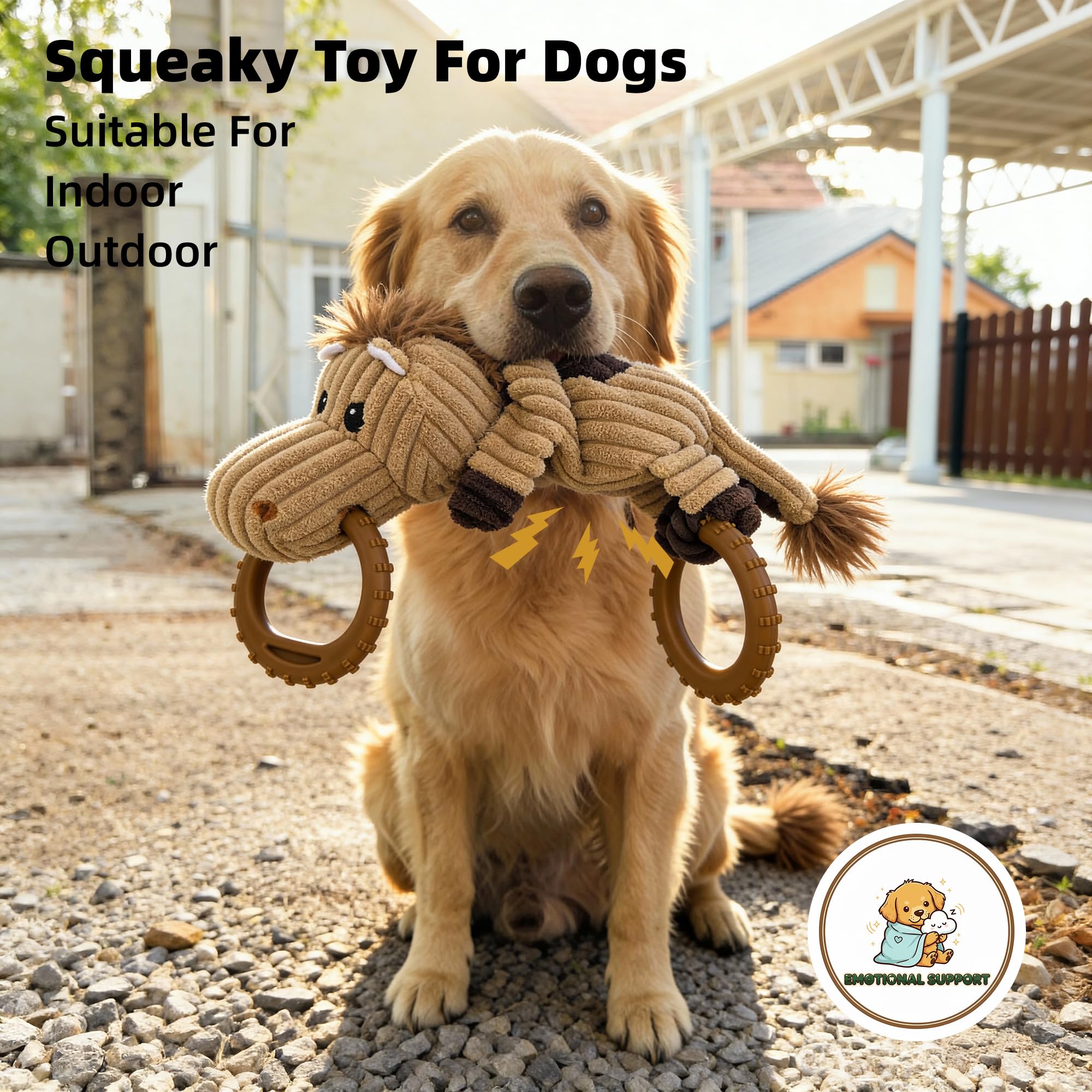 Kordsamt Kauspielzeug für Hunde mit Quietscher und interaktivem Gummiring für kleine, mittelgroße und große Rassen, ideal zum Tauziehen und Apportieren (Medium, Nashorn)