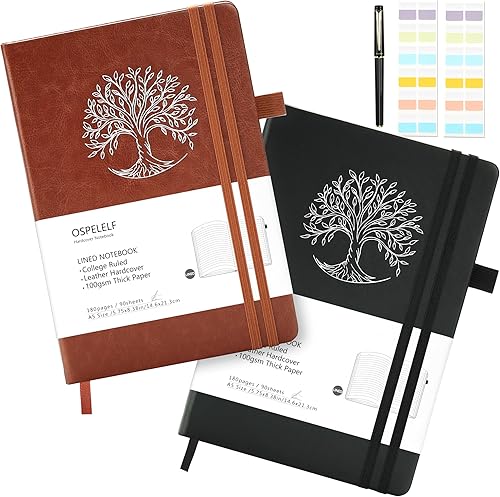 Ospelelf Cuadernos de diario con rayas rosas para tomar notas, 180 páginas, cuaderno de tapa dura de cuero A5 con bolígrafo, cuaderno de papel de