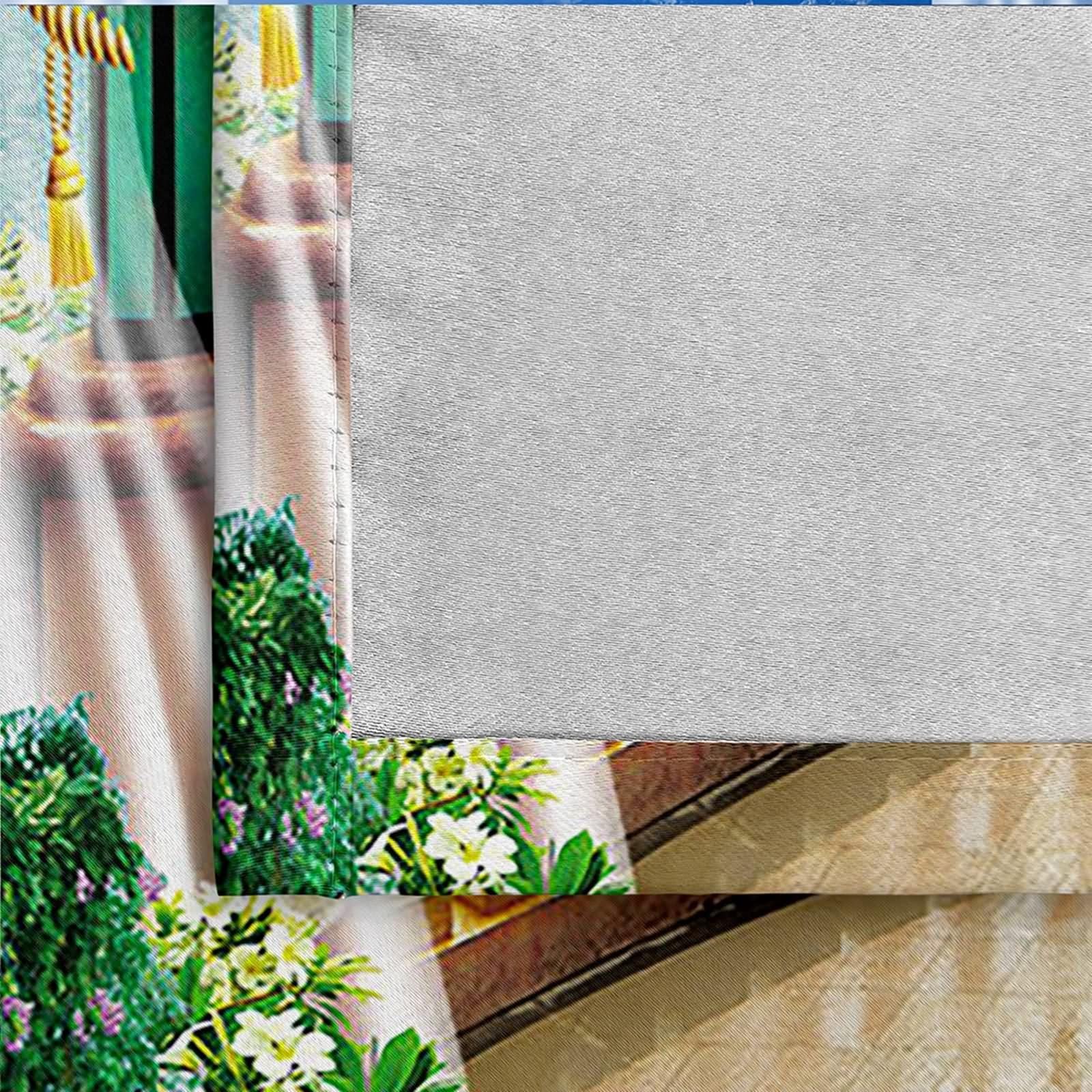 Voilage Fenetre Boheme, Rideau Chambre Retro Bleu Blanc Kaki Balcon Mer et Maisons de Vacances Polyester Lot de 2 304x244cm