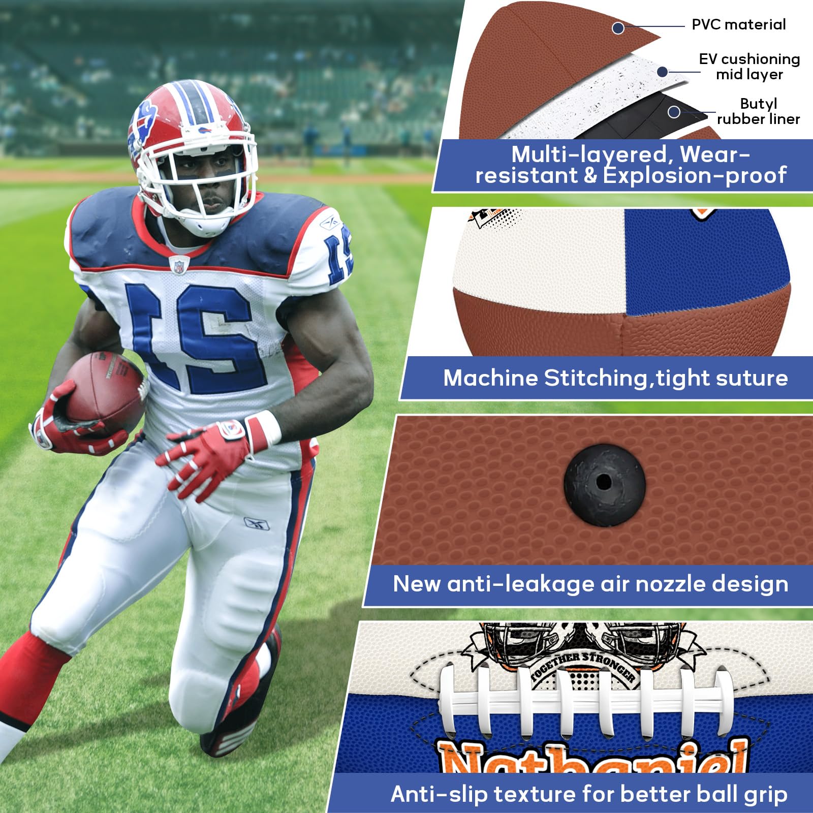 American Football – Personalisierbarer Football mit Text, Logo oder Foto Fans – Mini, Junior, Offizielle Größen – Für Trainer, Spieler, Papa oder als Trophäe