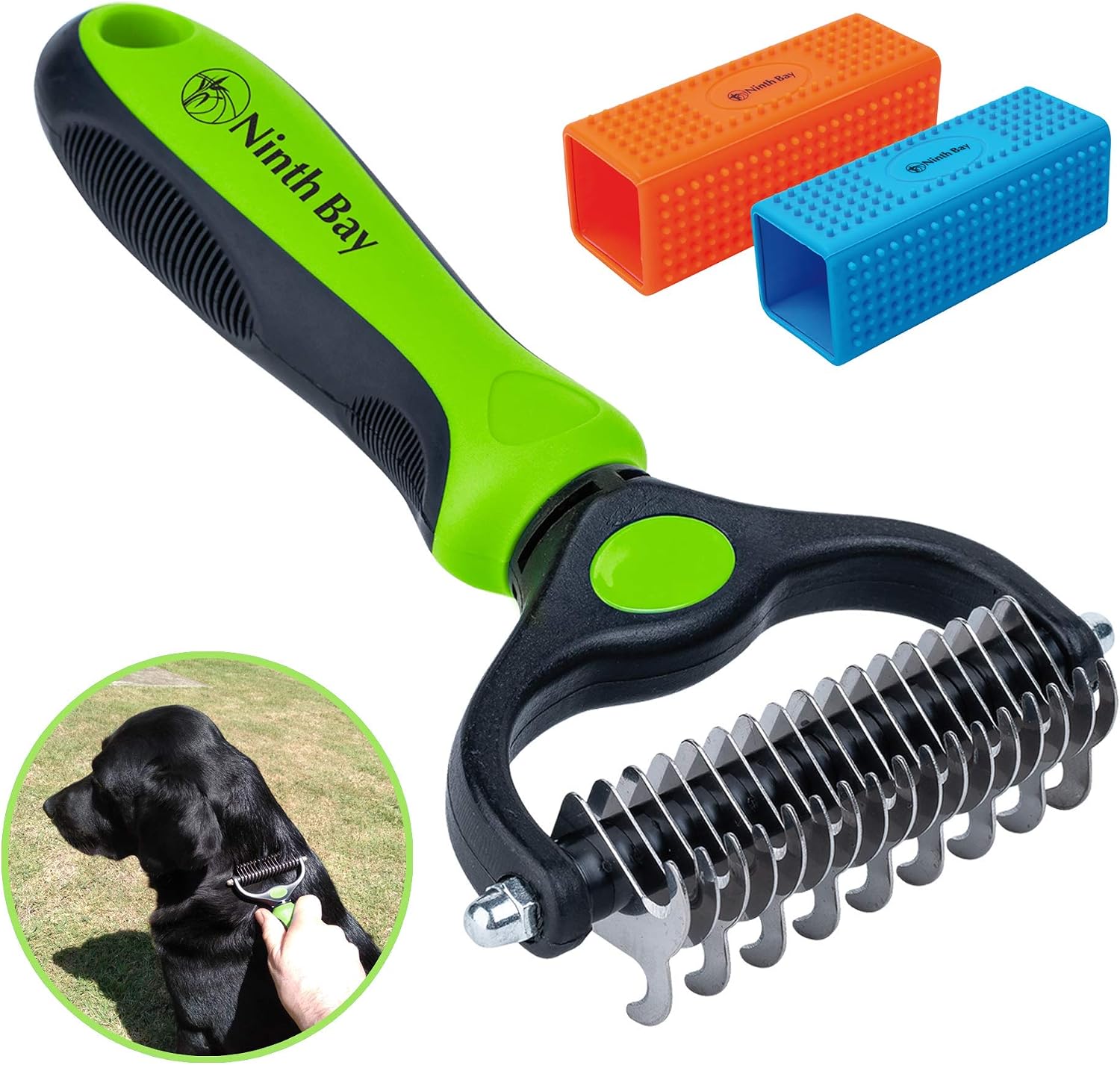 Ninth Bay Undercoat Rake for Dogs and Dog Hair Remover Bundle, Dog Grooming Tool for Deshedding, Dematting & Brushing. (Lime Green)