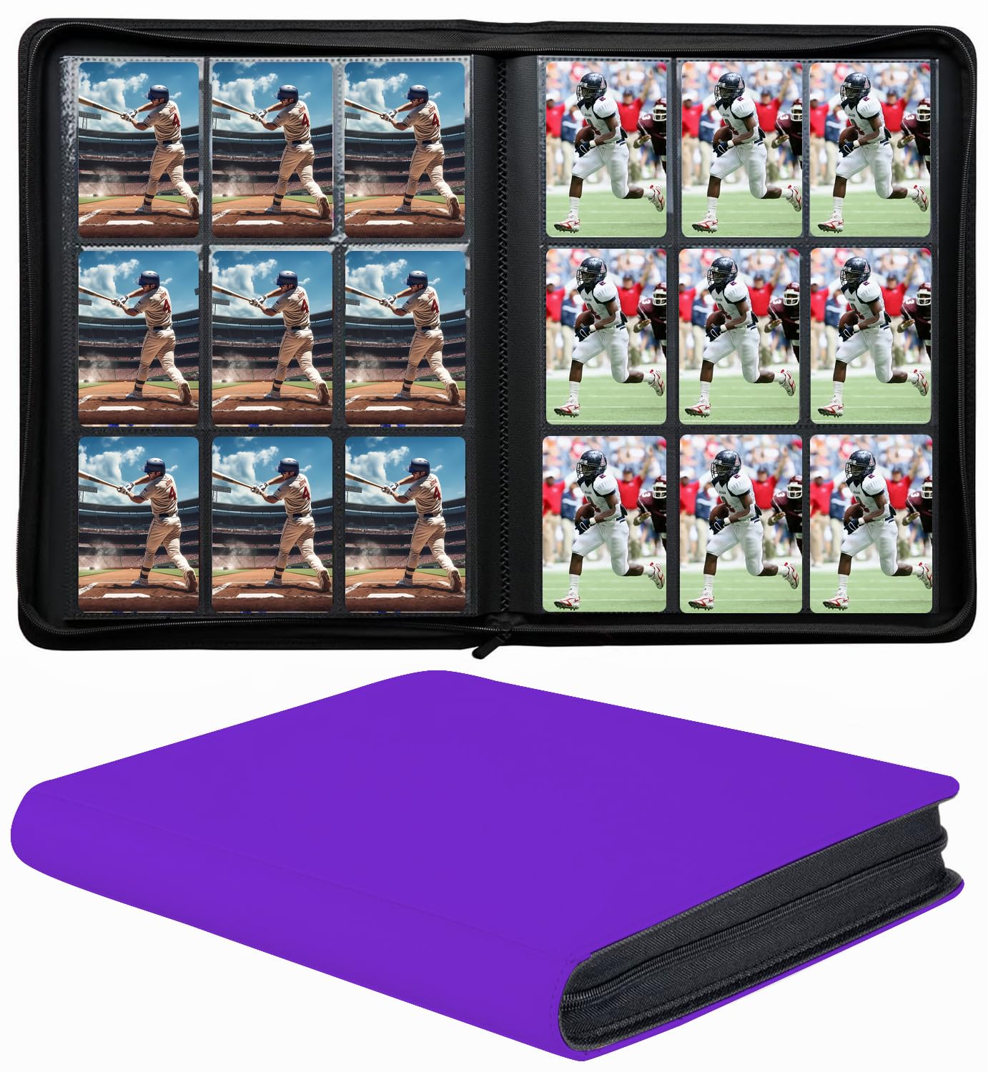 Classeur cartes en cuir synthétique violet à fermeture éclair