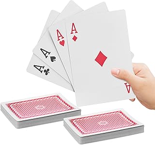 Relaxdays Jumbo Spielkarten, 2 Kartendecks à 54 Karten, wasserfester Kunststoff, 18 x 13 cm, Riesenspielkarten, bunt