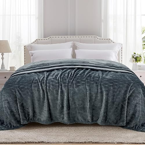 TOONOW Manta de cama de vellón tamaño Queen de 90 x 90 pulgadas, manta de felpa supersuave y mullida con patrón geométrico, acogedora manta de