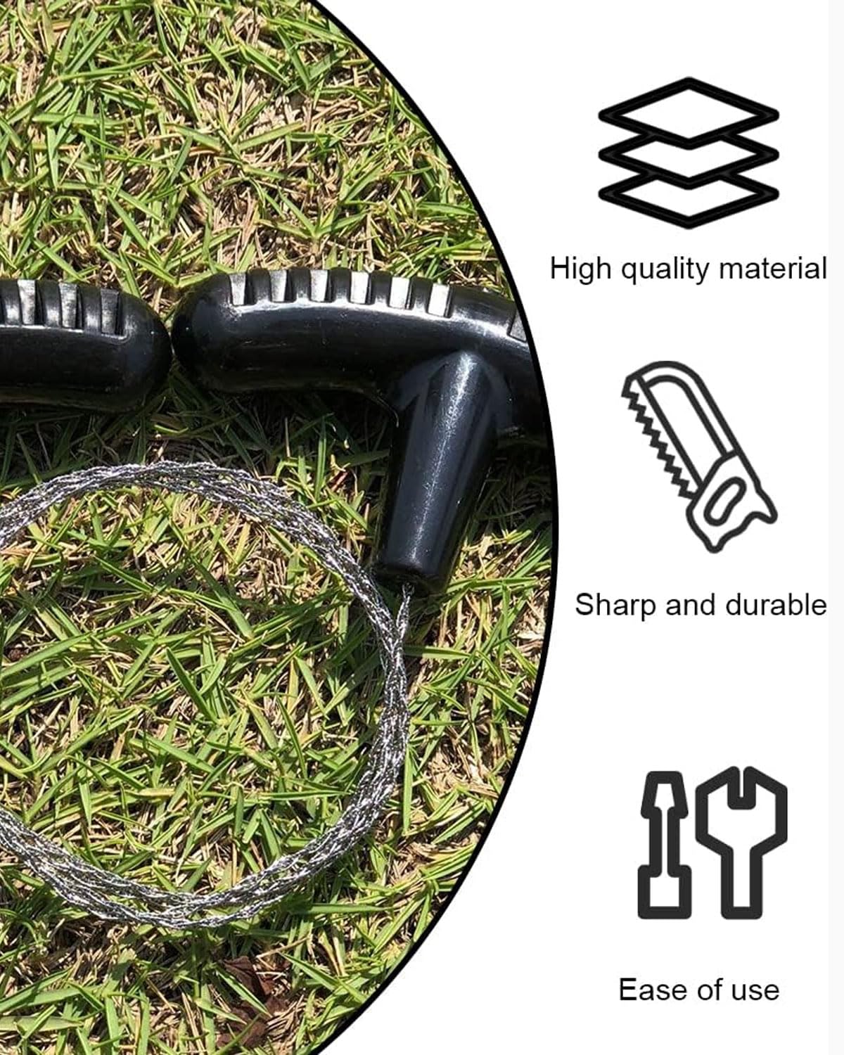 2 seghe a filo in acciaio inox, sega a filo, attrezzatura di sopravvivenza, legno, per attrezzature da viaggio e sega da campeggio,sega a filo,sega tascabile(70CM)