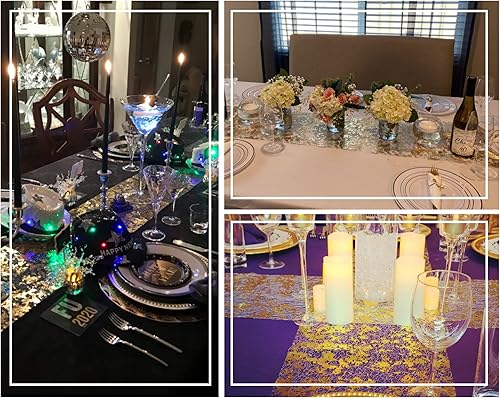 Miniatura 5 de PapaKit Camino de mesa fino dorado metálico brillante de 11 x 84 pulgadas paquete de 2 para vacaciones bodas fiestas y decoración diaria