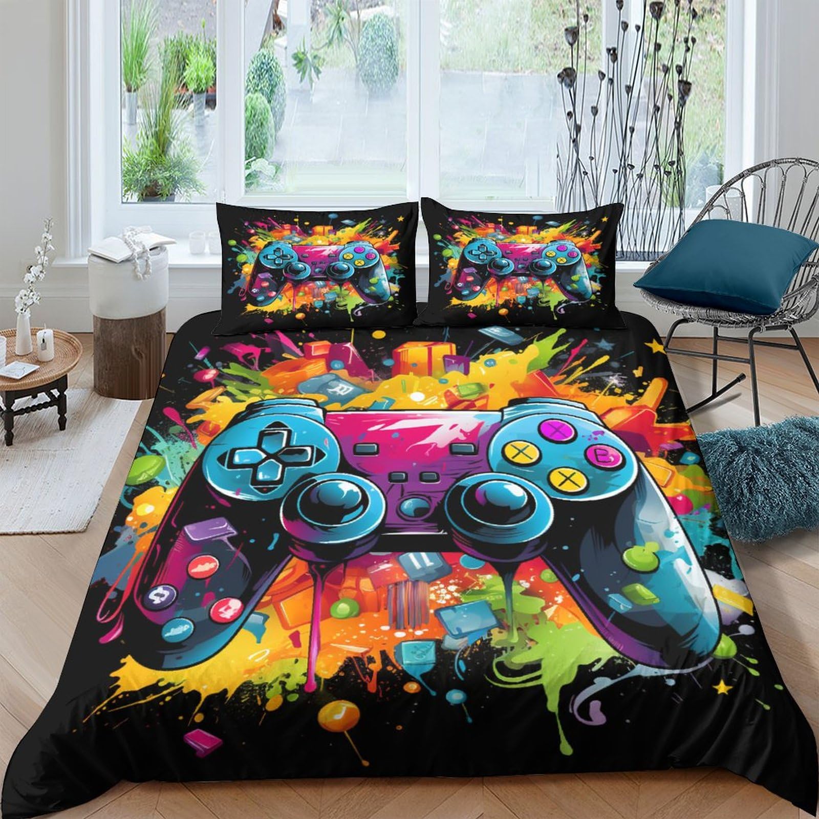 Housse de couette 200x200 cm en microfibre pour chambre double parentale cocooning