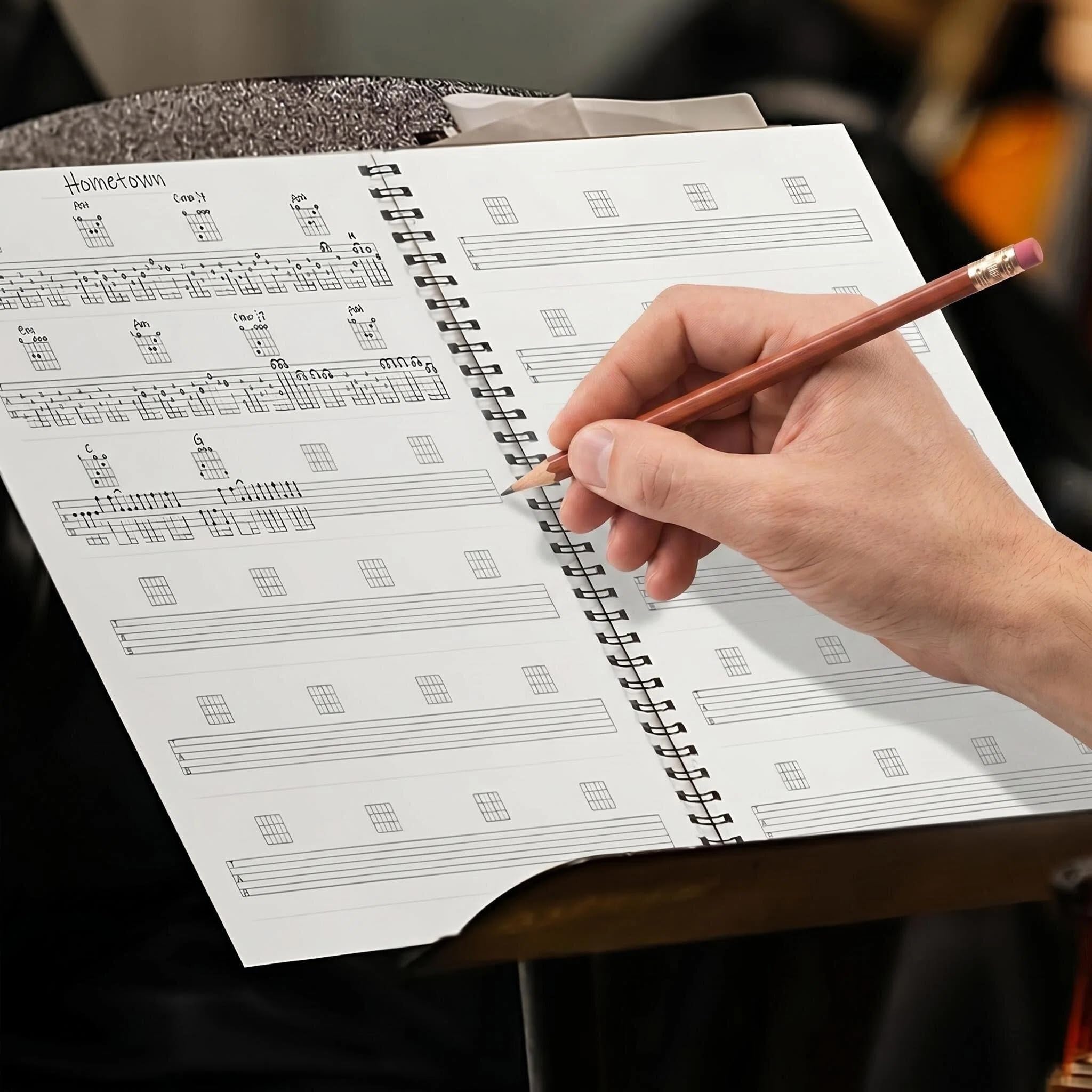 JYCSTE Cuaderno de partituras en blanco, cuaderno de tablatura de guitarra, cuaderno de papel manuscrito, hojas para notación de acordes musicales, cuaderno de guitarra, escritura de canciones