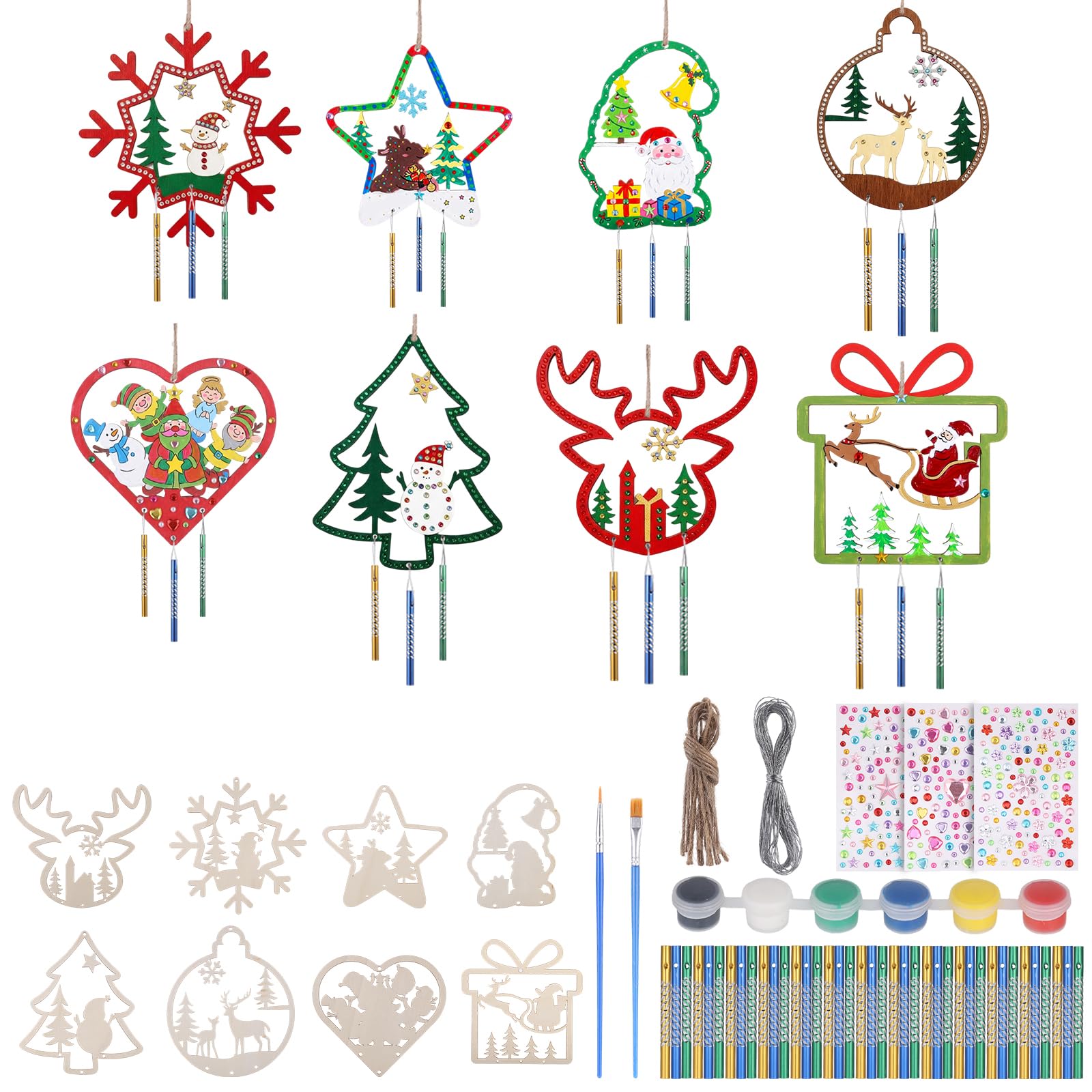 24-piece Christmas Wind Chime Craft Set, Christmas Wind Chimes DIY, Wooden Wind Chimes