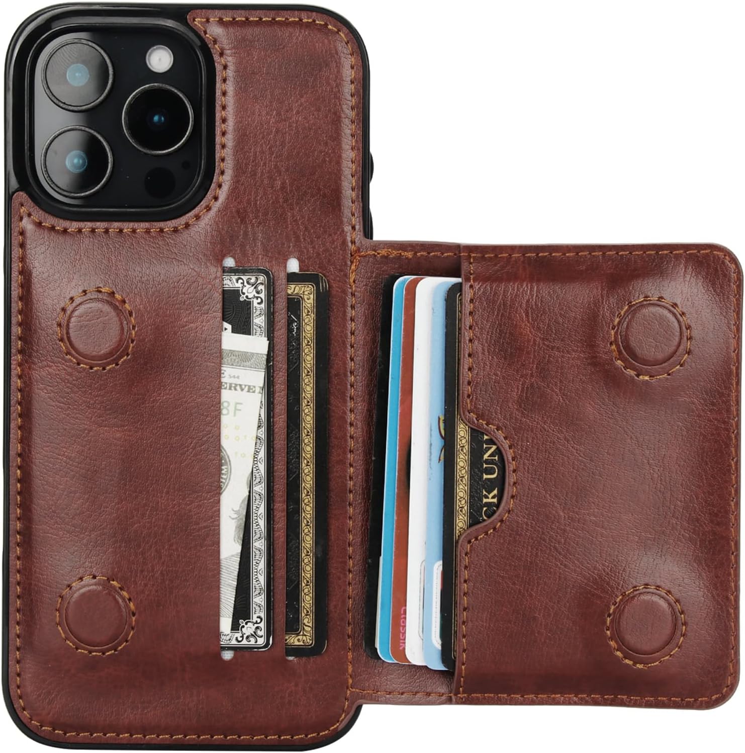 KIHUWEY Compatible with iPhone 16 Pro Max Wallet Case Credit Card Holder, Premium Leather Kickstand Flip Hidden Magnetic Clasp Durable Shockproof Protective Cover for 6.9 inch (Brown)