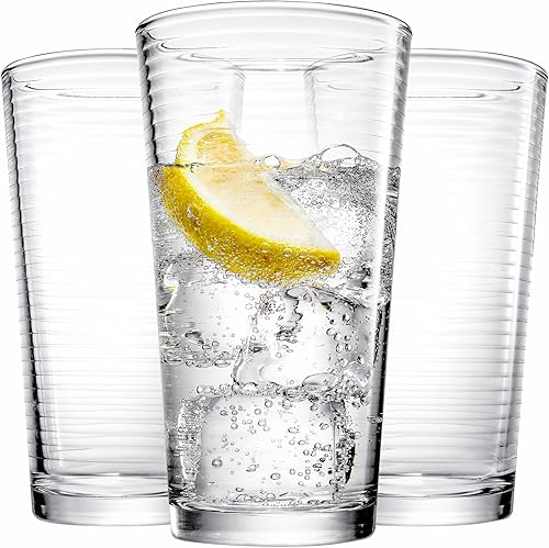 Glavers juego de vasos de vidrio de 12 piezas de 4 a 7 onzas Vasos de bola alta 4-13 onzas Rocas de whisky y 4 7 onzas Vasos de jugo Ideal para agua