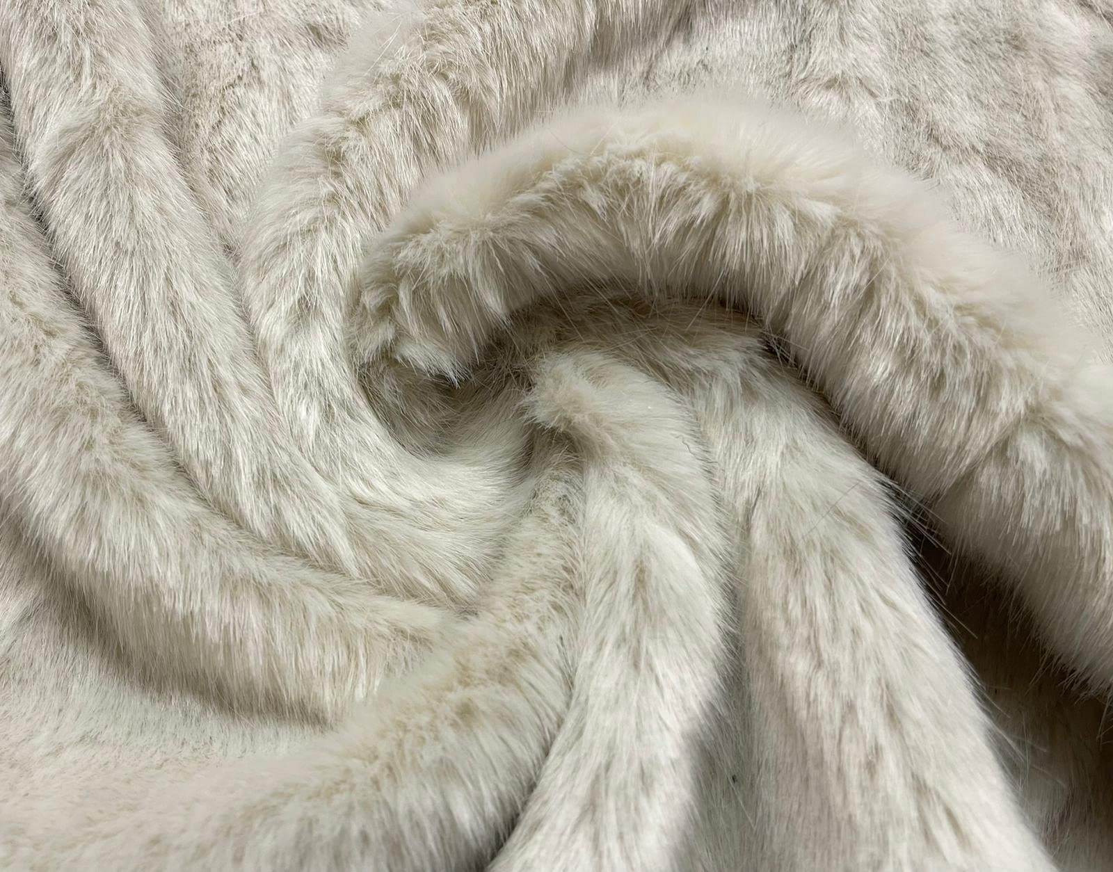 Crs Fur Fabrics Beige Super Luxury Faux Fur Fabric Material - Plush Bone - Sample