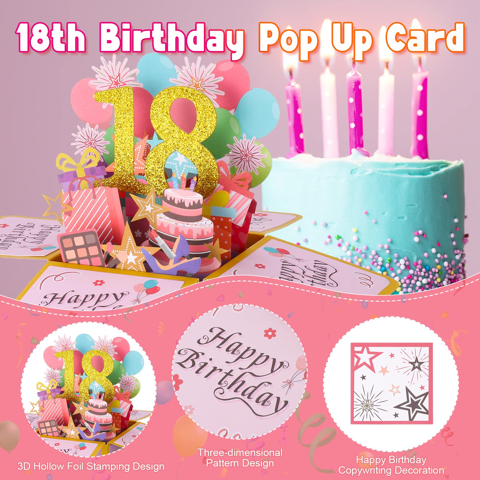 Biglietto pop-up per il 18° compleanno, Biglietto di compleanno per 18 anni, Biglietto per 18 anni, Biglietto per lei, Biglietto per lui - Prodotto nel Regno Unito (PO18) - Italia