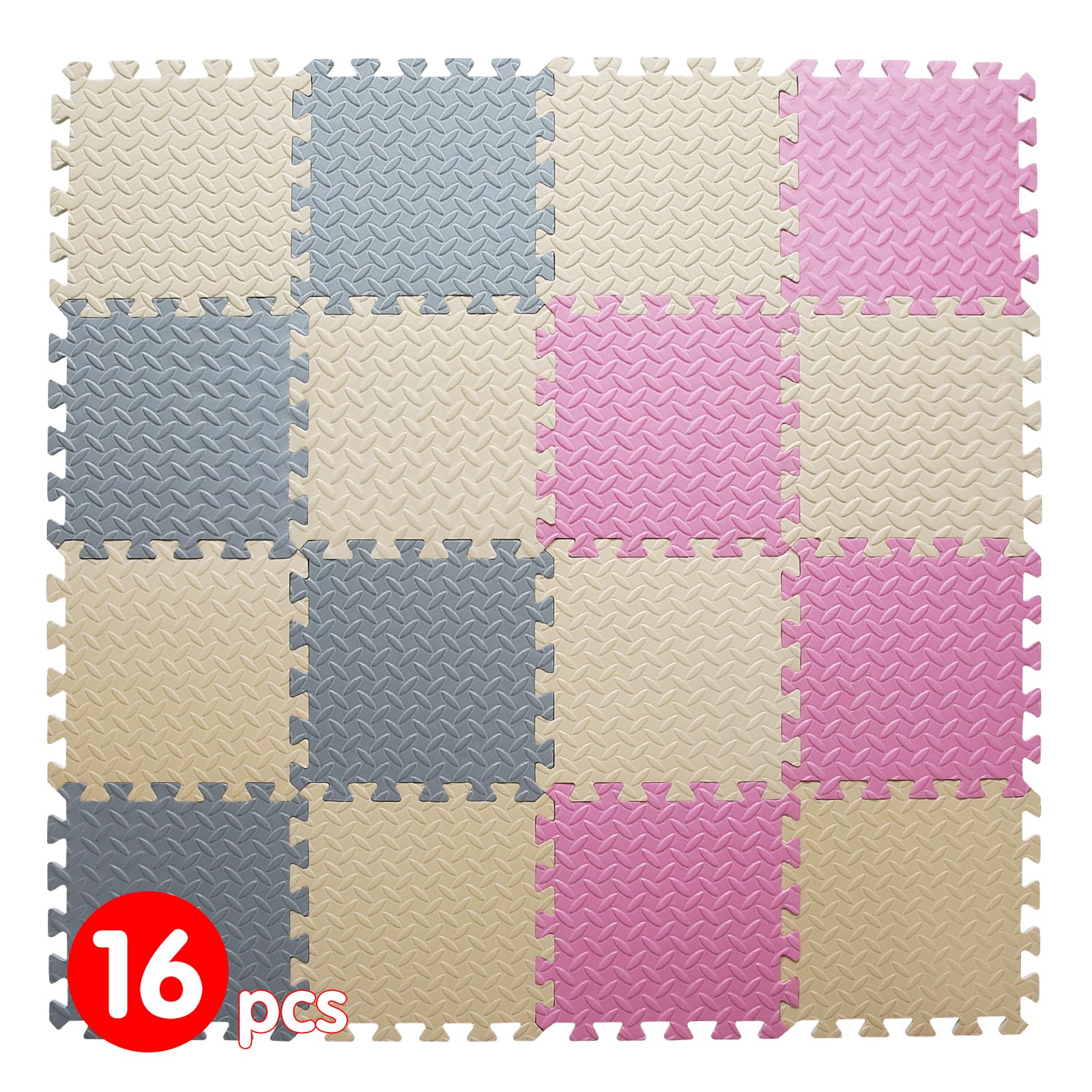 Play Mat for Babies 0-6 Months, Solid Colored Foam Baby Play Mat, Non-Toxic Interlocking Foam Puzzle Floor Mats, 0.4" Thick Square Kids Playmat丨47x47 Play Mat for Playpen (Beige/Gray/Pink)