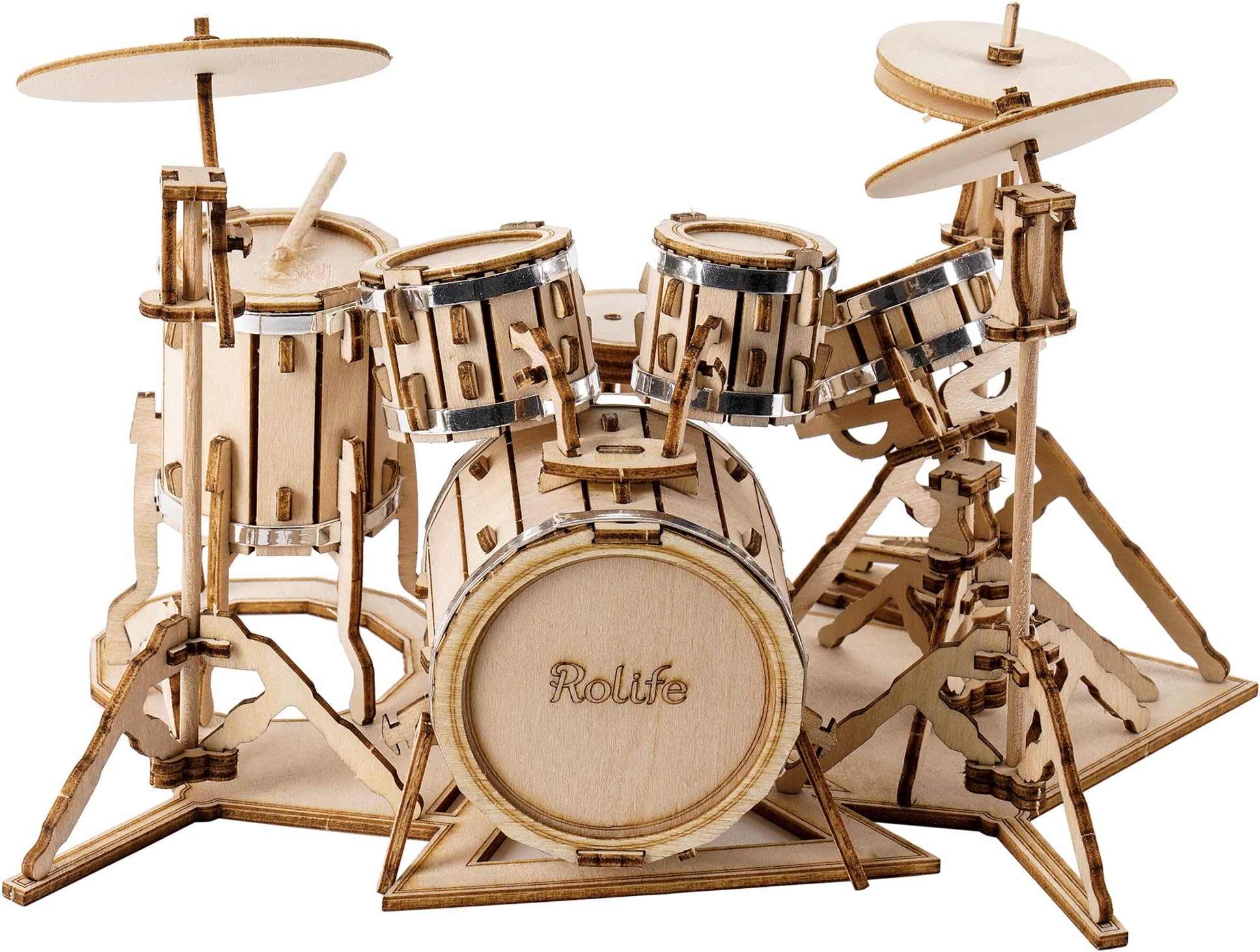 3D Wooden Puzzles Drum kit Craft Model Kits for Adults to Build Musical Instruments Birthday Gift for Family and Friends 246 Pieces, Drum kit