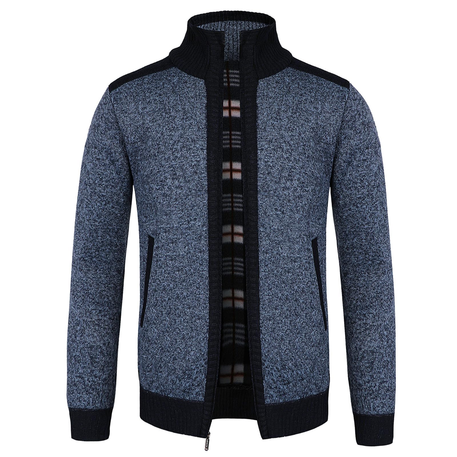 LY4U Herren Strickjacke Durchgehender Frontreißverschluss mit 2 Seitentaschen, Stehkragen Warme Fleece gefütterte Wintermantelpullover
