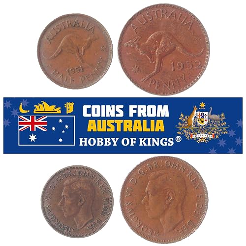 Juego de 2 Monedas de Australia: 1/2, 1 penique. 1939-1952 Rey Jorge Vi