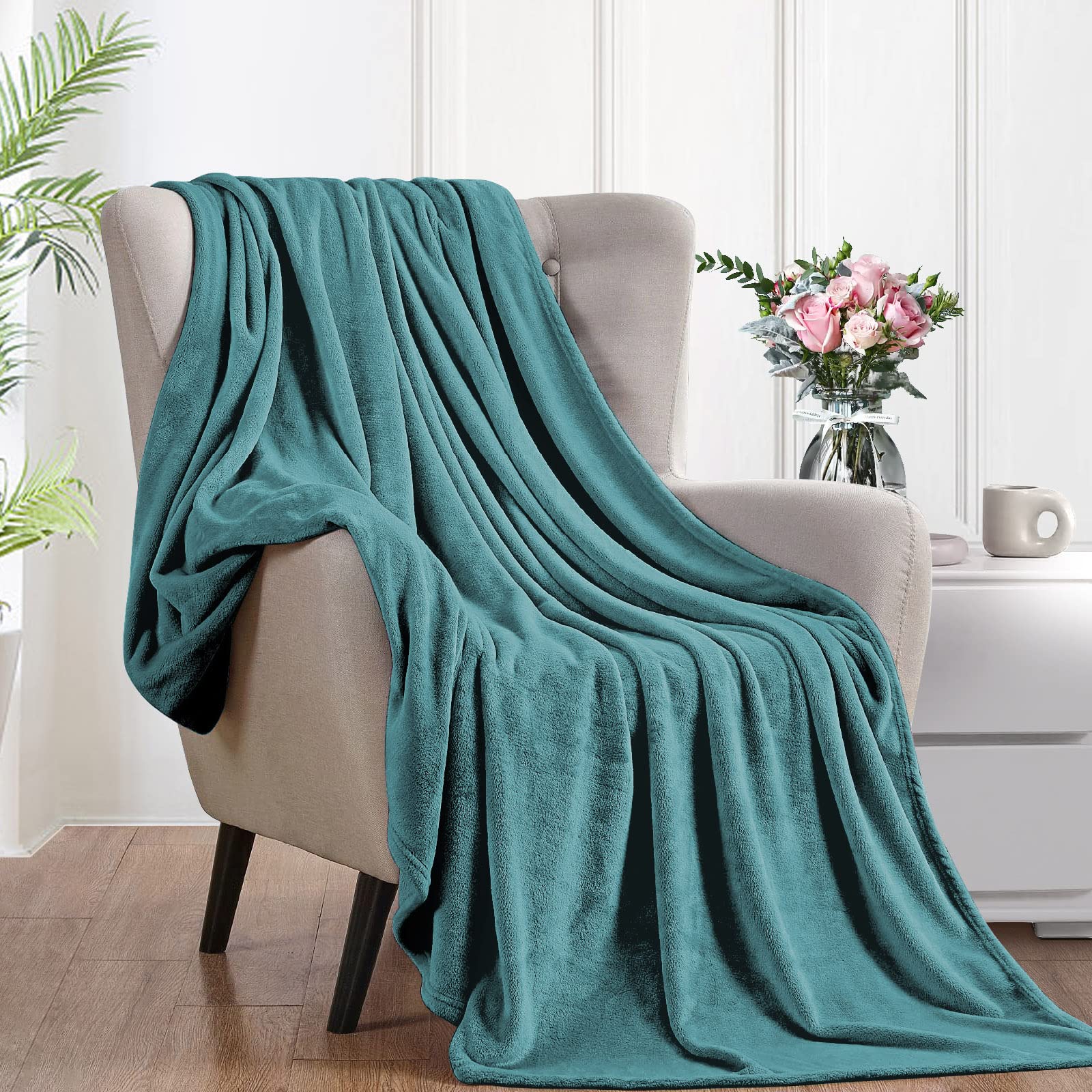 FARFALLAROSSA Coperta Plaid Pile, Coperta Matrimoniale 210 x 240 cm Flanella, Coperta Divano Super Grande Caldo Morbida - Verde Acqua