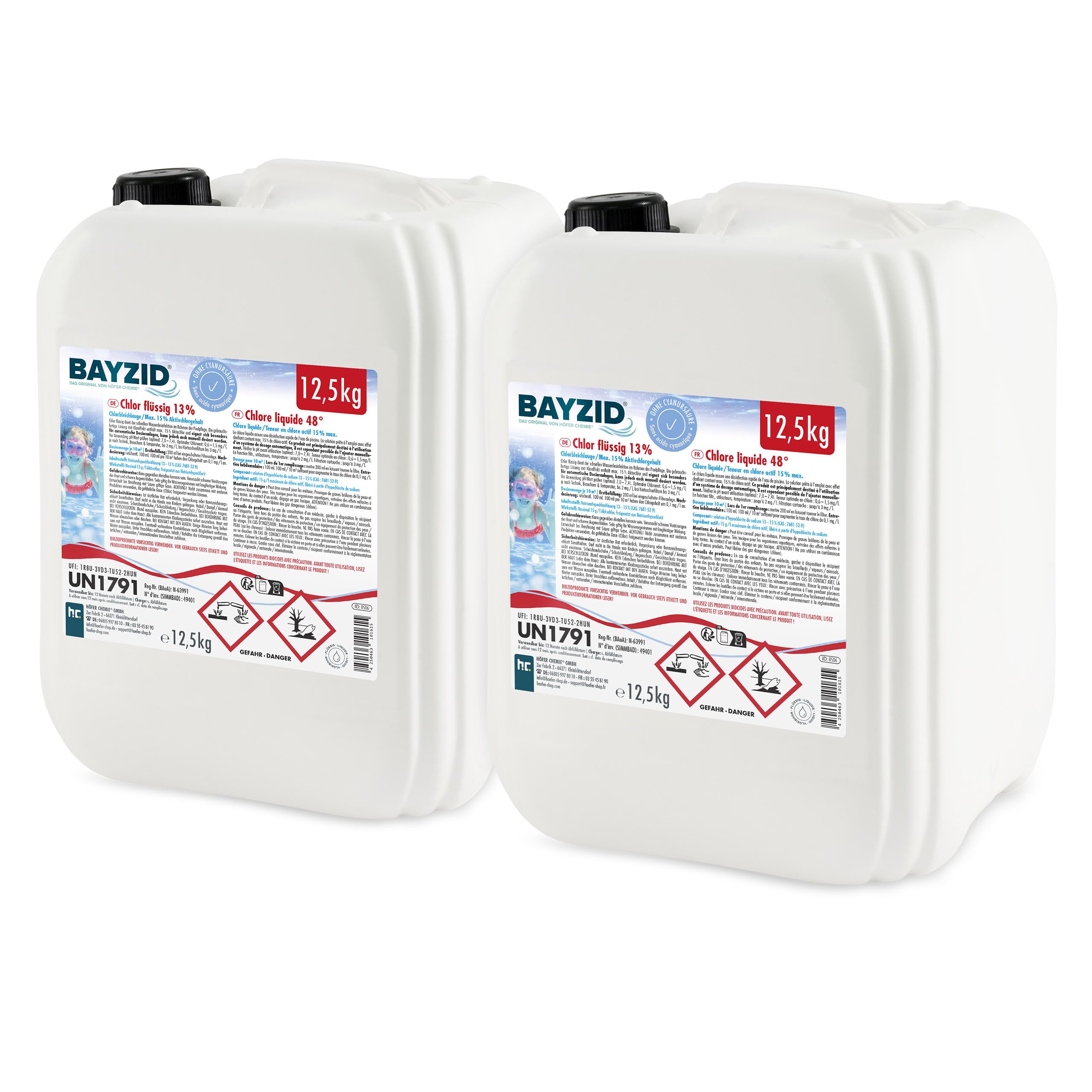 Bayzid Chlore Liquide 48° 2 x 12,5 kg - Désinfectant Rapide pour Piscine