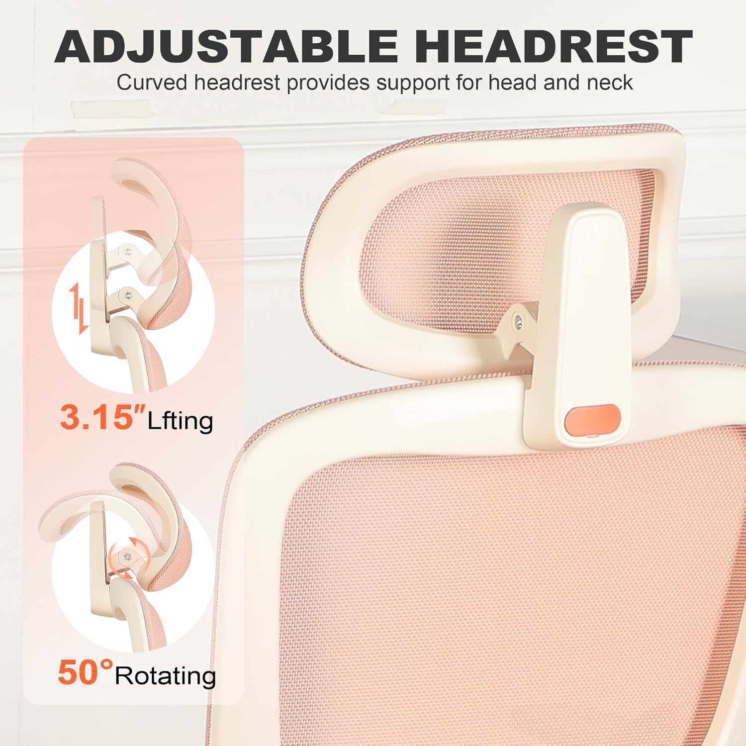 Ergonomic Office Chair with Footrest, Mesh Desk Chair with Adjustable Headrest & Armrests & Dynamic Floating Wing Lumbar Support, High Back Computer Chair for Home Office, BIFMA Certified, Pink