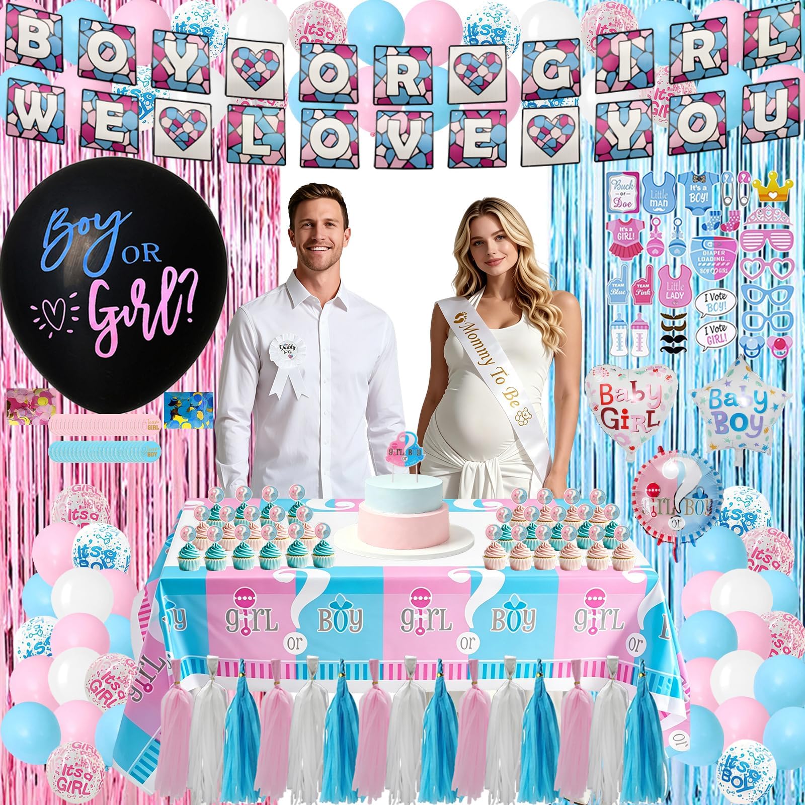 200 Pcs Gender Reveal Decorations Kit, Boy or Girl Gender Reveal Supplies