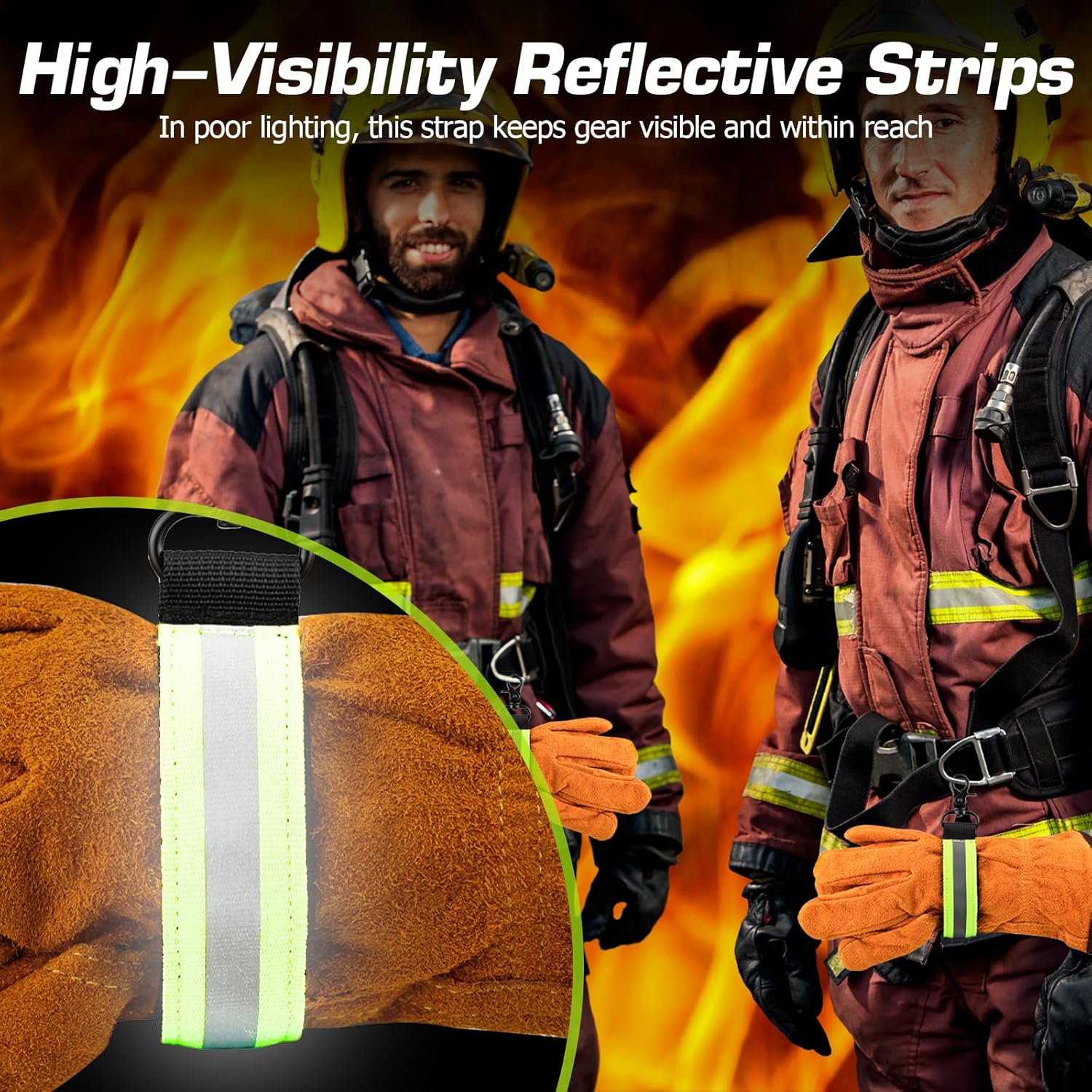Firefighter Glove Strap, 3 PCS Heavy Duty Firefighter Turnout Gear Glove Safety Holder Strap with Reflective Trim Buckle UIInosoo