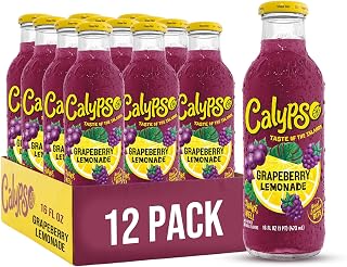 Calypso Lemonade, Grapeberry, Made with Real Fruit, 16 Fl Oz Glass Bottles (Pack of 12)