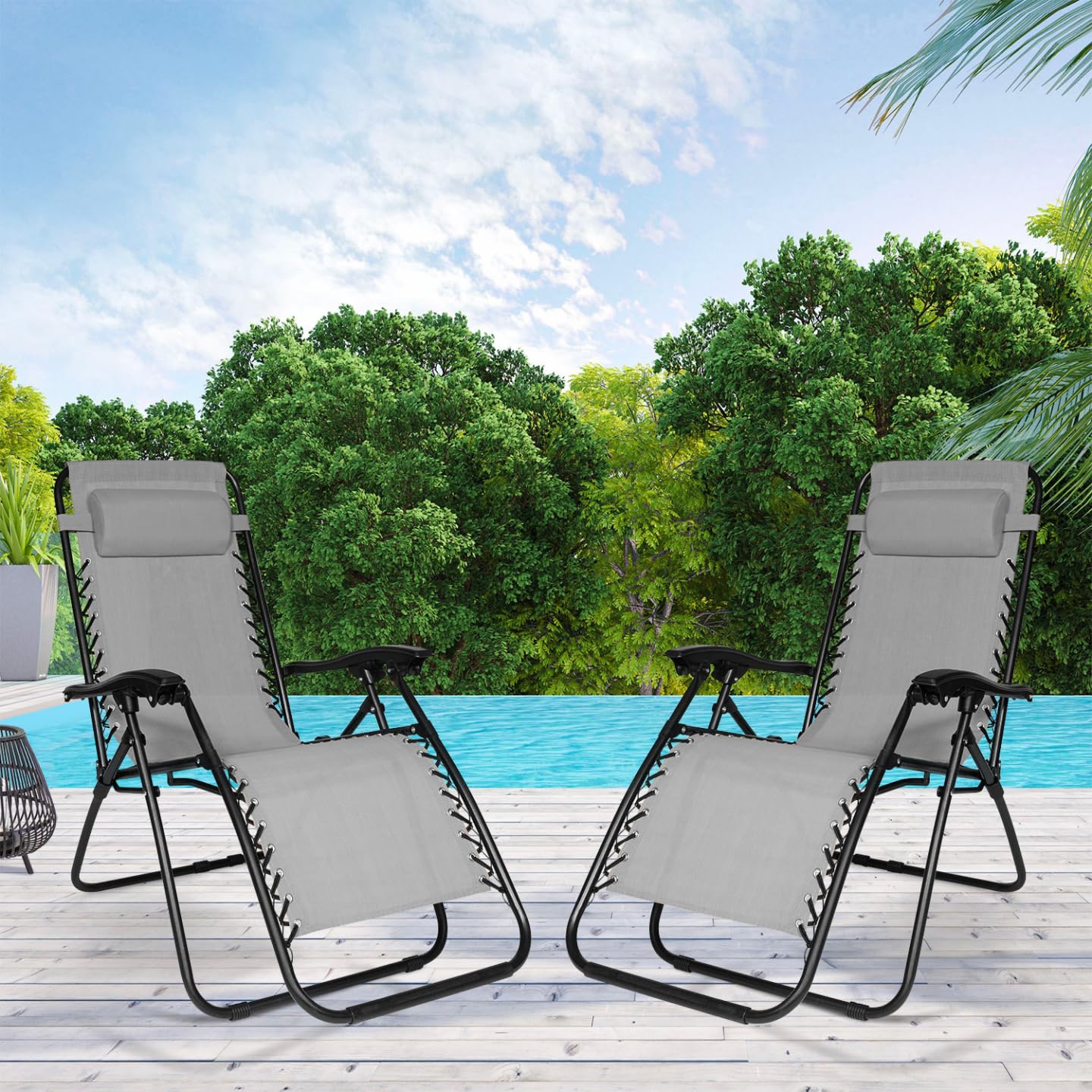 IDMarket - Lot de 2 fauteuils de Jardin inclinables Relax Grand Confort Gris Anthracite