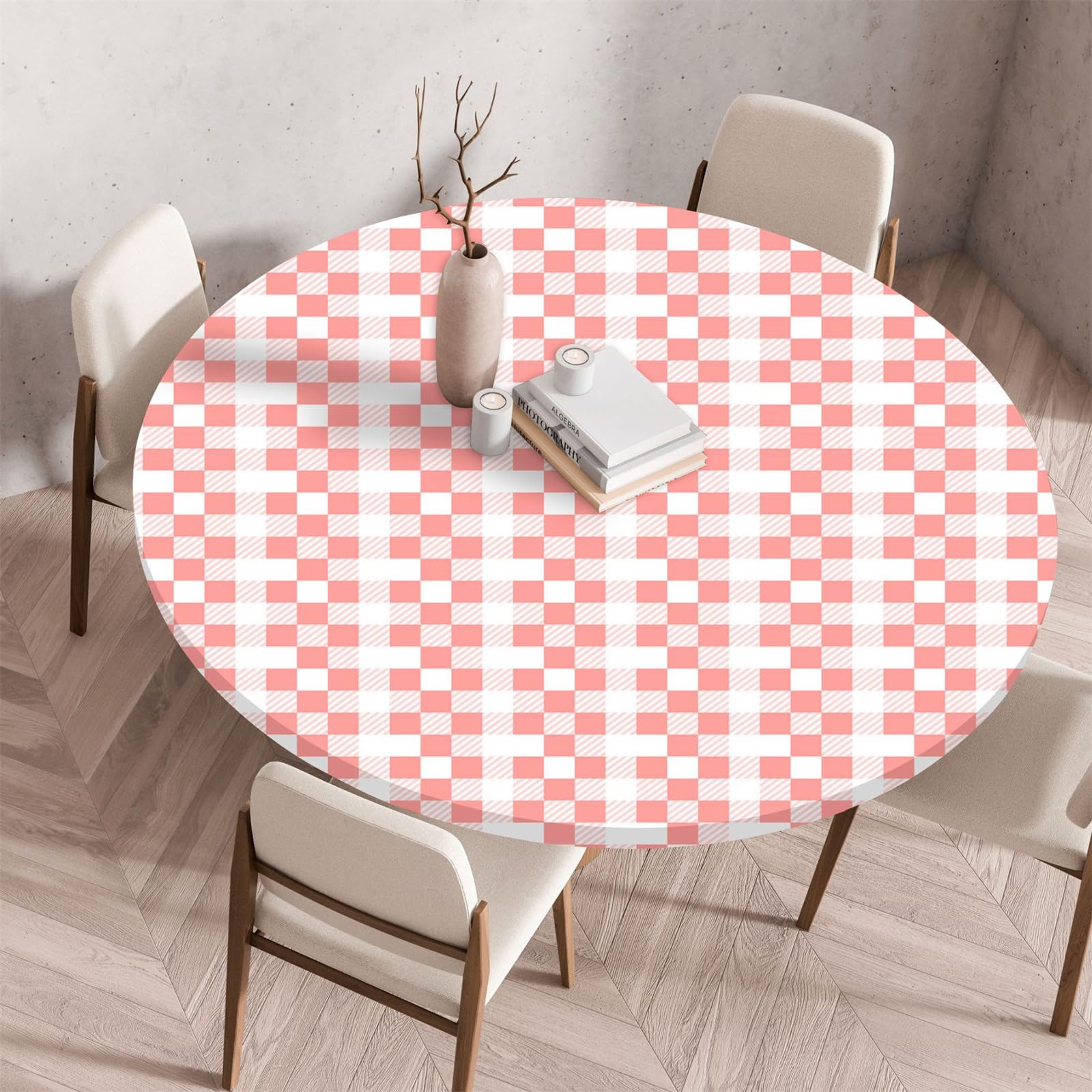 Muiuou Elastic Round Tablecloth, Printing Tabletop,Reusable Wipeable Waterproof Oil-Proof Edged Round Table Cloth,Tablecloth for Dinning Room Kitchen Picnic Home (Diameter 90cm,Style 10)