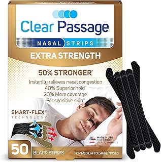 Extra Strength Nasal Strips 50 Ct, Nasal Dilators for Men & Women, Anti Snoring, Instant Congestion Relief for Cold & Allergy, Improves Sleep, Better Performance, for Day & Night, Black