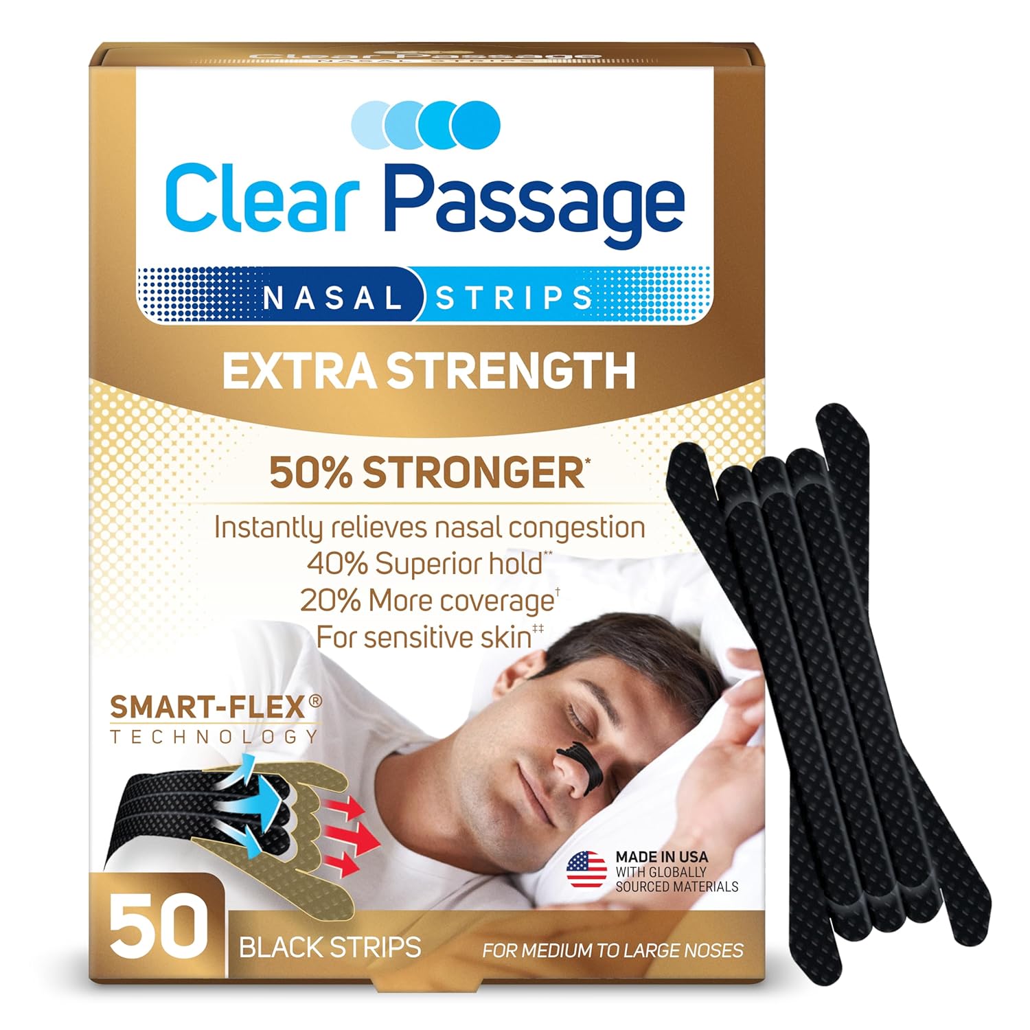 Clear Passage Extra Strength Nasal Strips 50 Ct Nasal Dilators for Men Women Anti Snoring Instant Congestion Relief