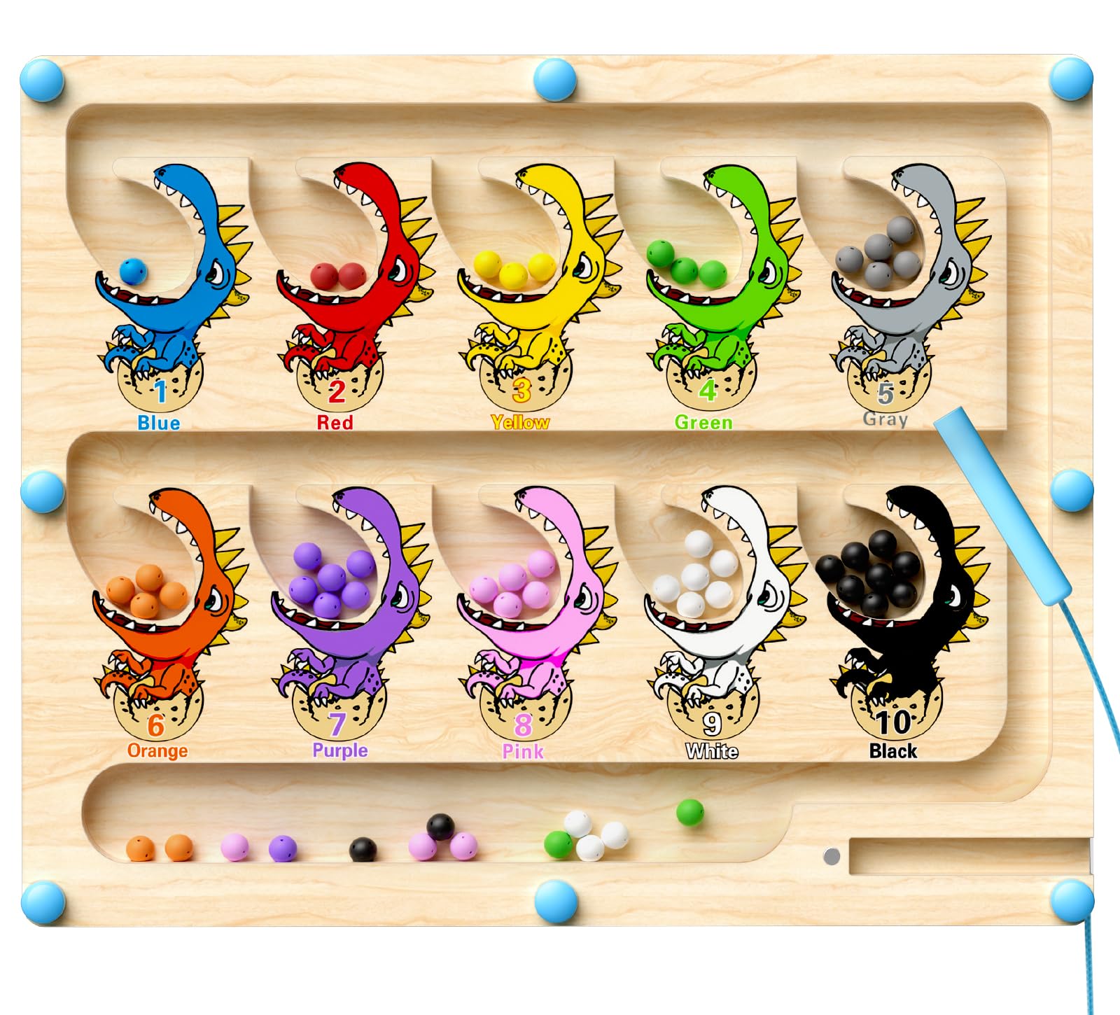 Magnetic Color and Number Maze Wooden Magnet Board, Montessori Toys for 3+ Year Old, Kids Learning Wooden Dinosaur Toys, Educational Puzzle Game for Preschool Toddlers Boys Girls Age 3-5 Birthday Gift