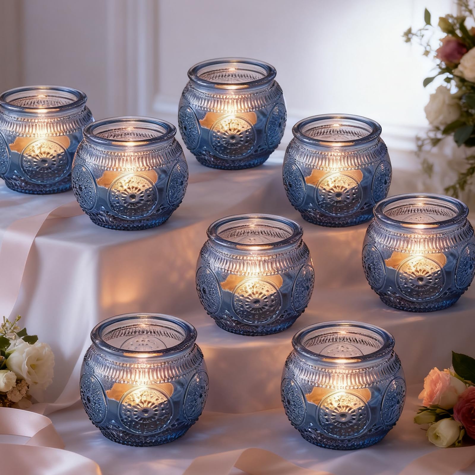 Set 12 Portacandele In Vetro Trasparente - Piccoli, Cilindrici, Diametro 5,3 Cm X H 3,5 Cm - Per Matrimoni E Decorazione Casa