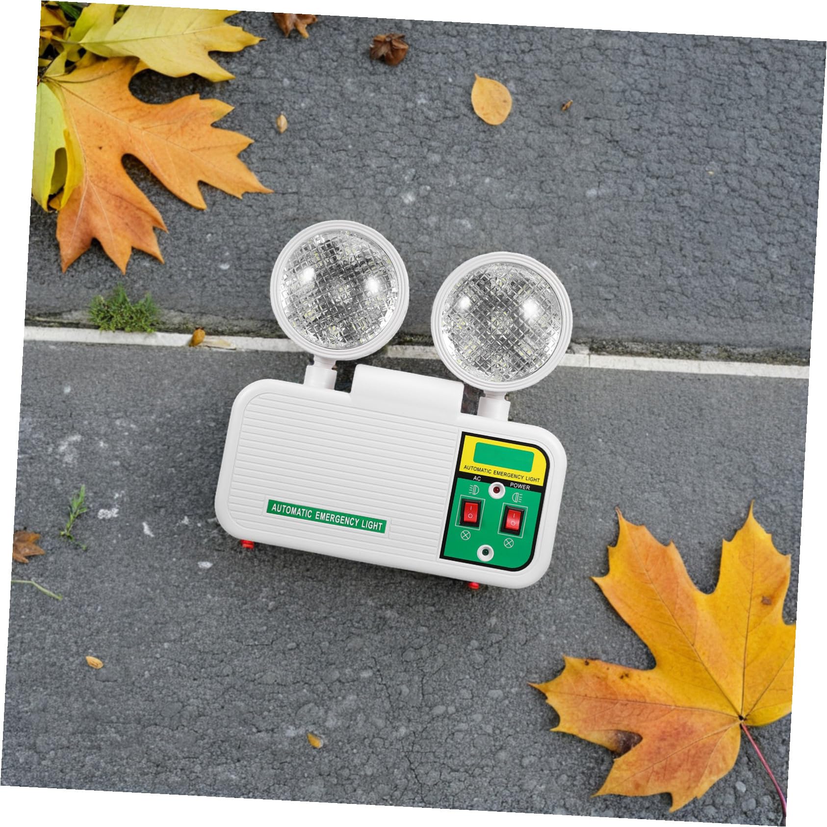 Amosfun Lampada di Emergenza Doppia Testa LED Ricaricabile da Parete | Plastica Bianca, Struttura Ritardante Fiamma, per Corridoi e Vie di Evacuazione
