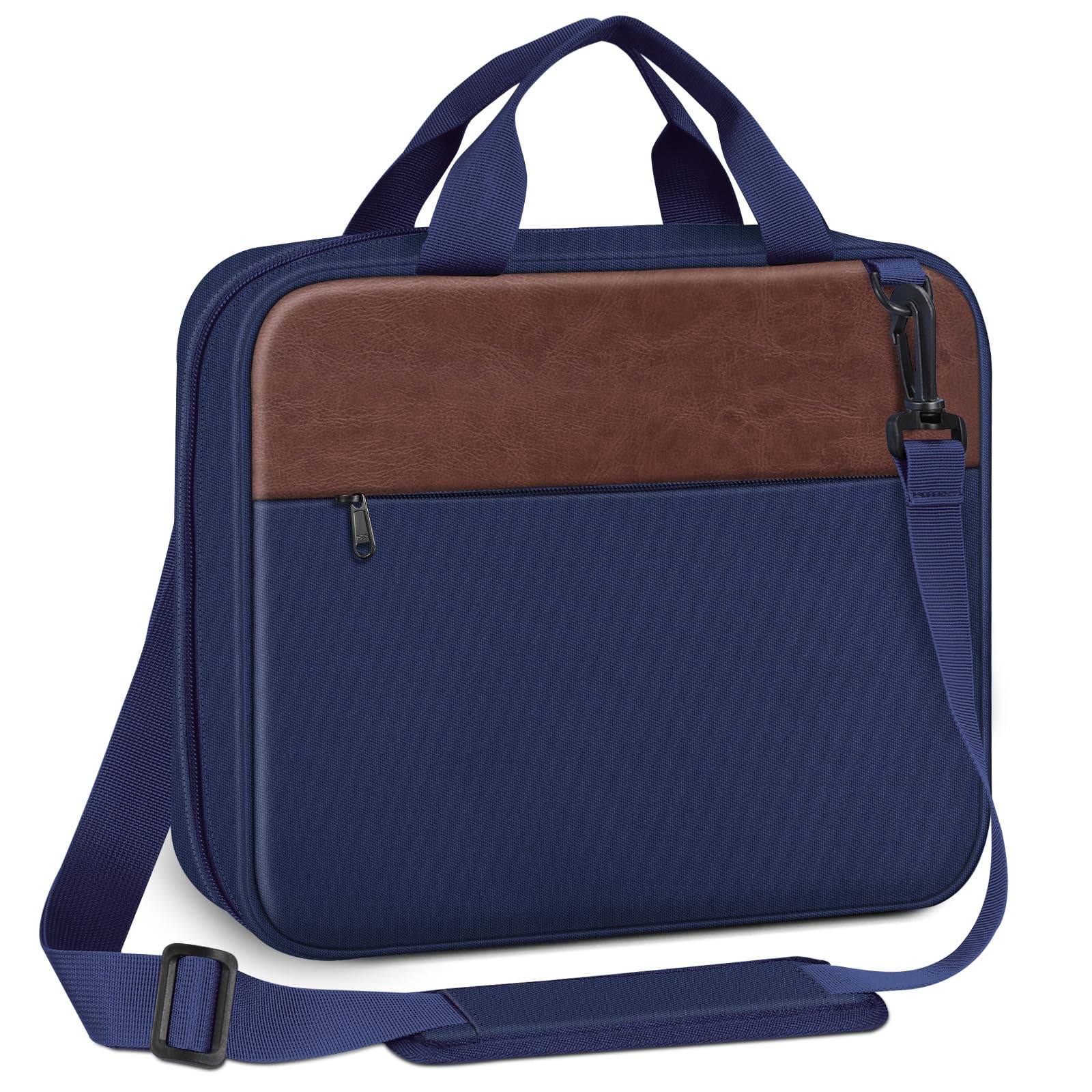 FINPAC Extra Large Bible Cover, Carrying Book Case Church Bag Bible Protective with Detachable Shoulder Strap & Zippered Pocket, Gift for Men Women, Navy & Brown