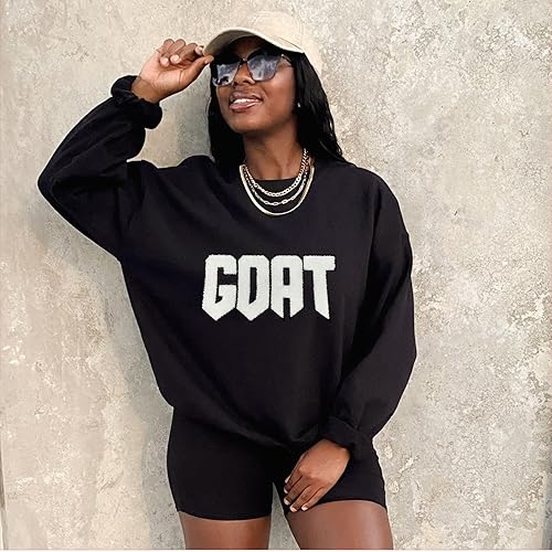 Miniatura 7 de Patch Party Club, Parche de chenilla blanca brillante "cabra" de 9 x 4 pulgadas, parche con respaldo termoadhesivo, parche grande para chaquetas