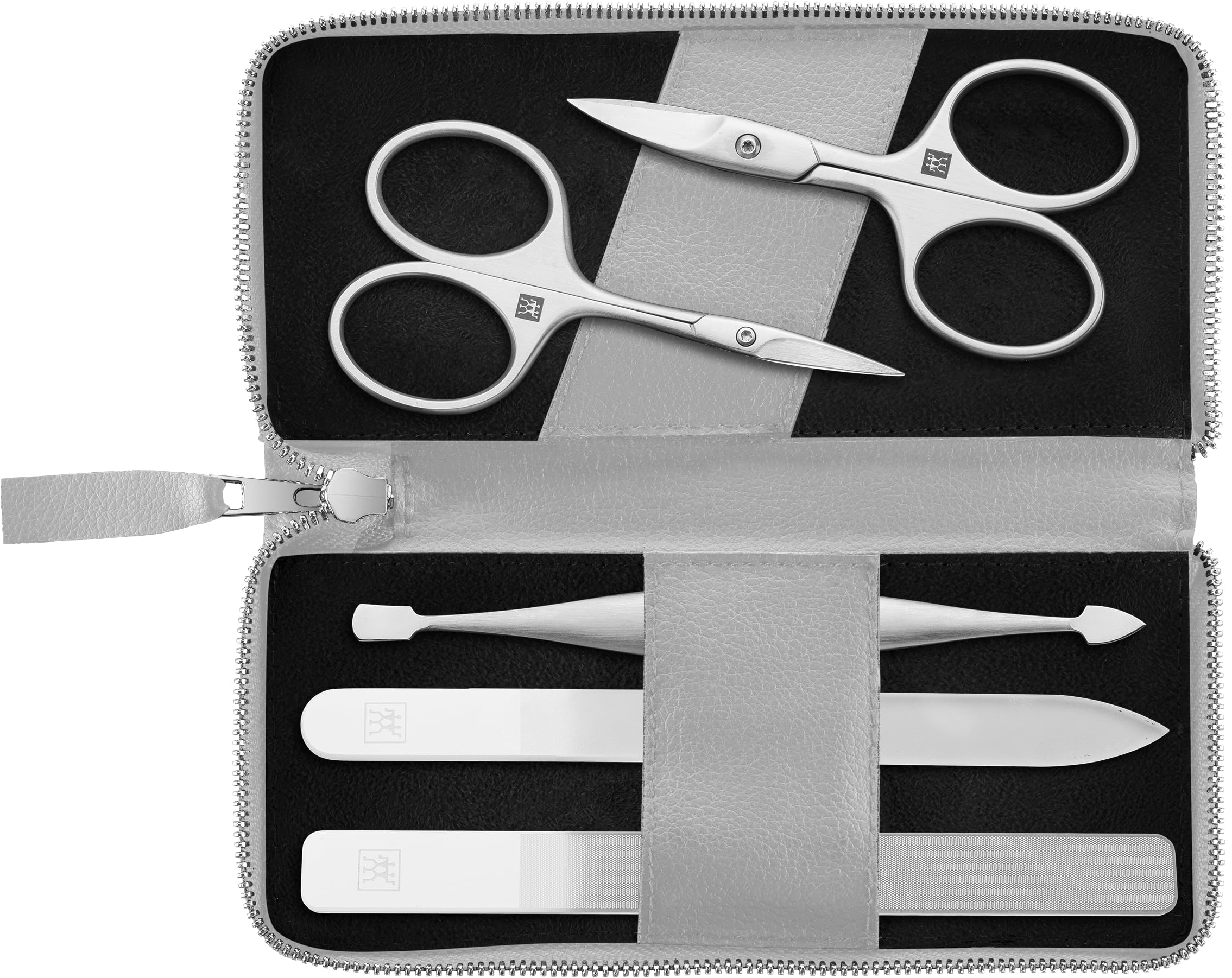 ZWILLING Set de manicura y pedicura de 5 piezas, tijeras combinadas para uñas, estuche de cuero de manzana vegano, gris