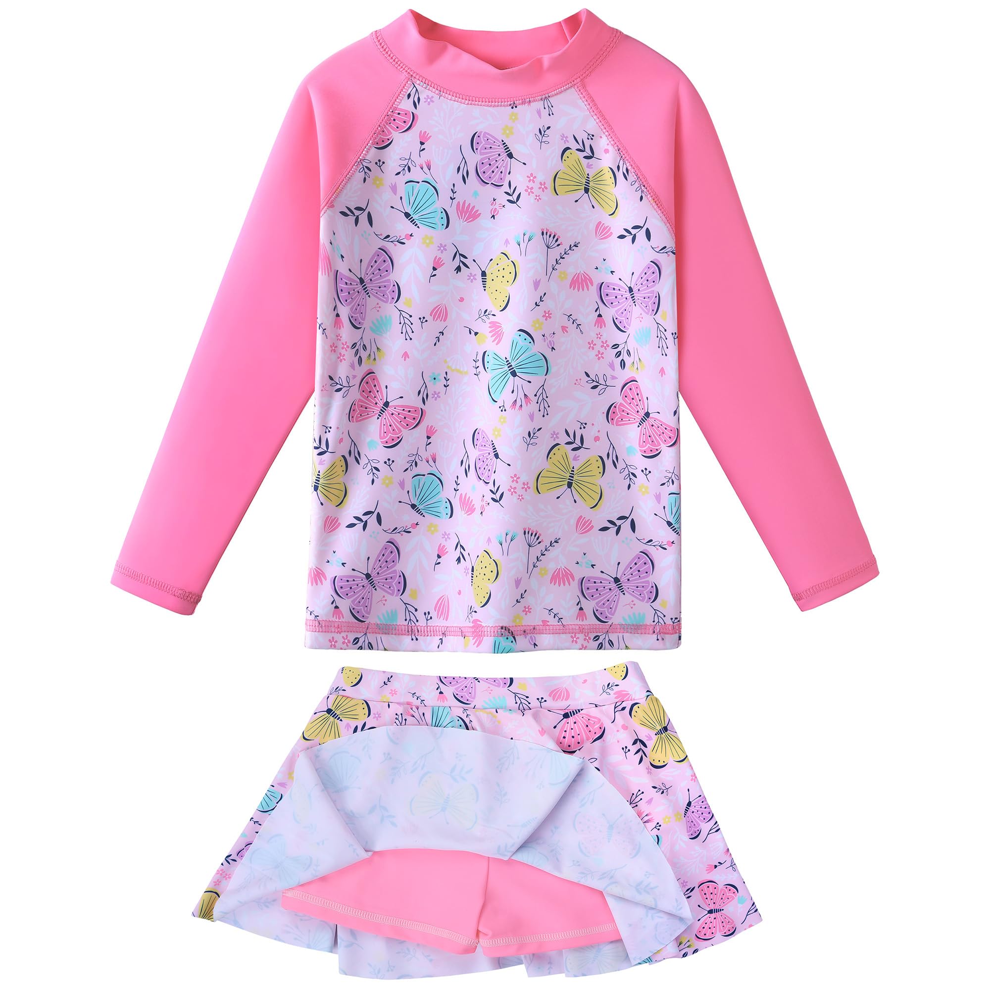 BAOHULU Girls Two-Piece Swimsuits Long Sleeve Rash Guard Bathing Suit 2-14Y