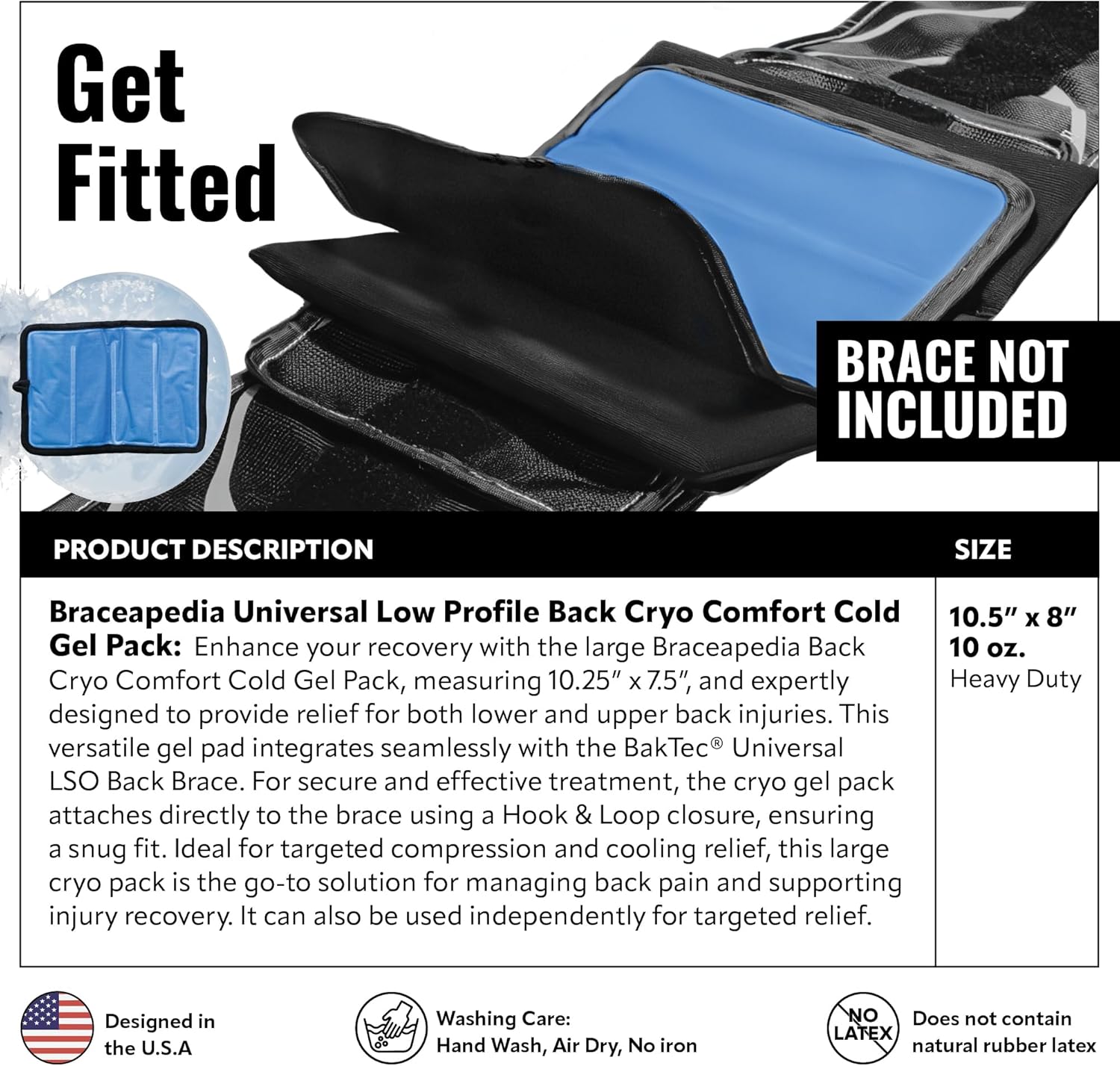 Baktec Universal LSO Lower Back Cryo Comfort Cold Gel Pack, Reusable Instant Ice Packs, Ice Packs for Sports Injuries, Great for Sports First Aid Supplies & More, Compress RX Compatible