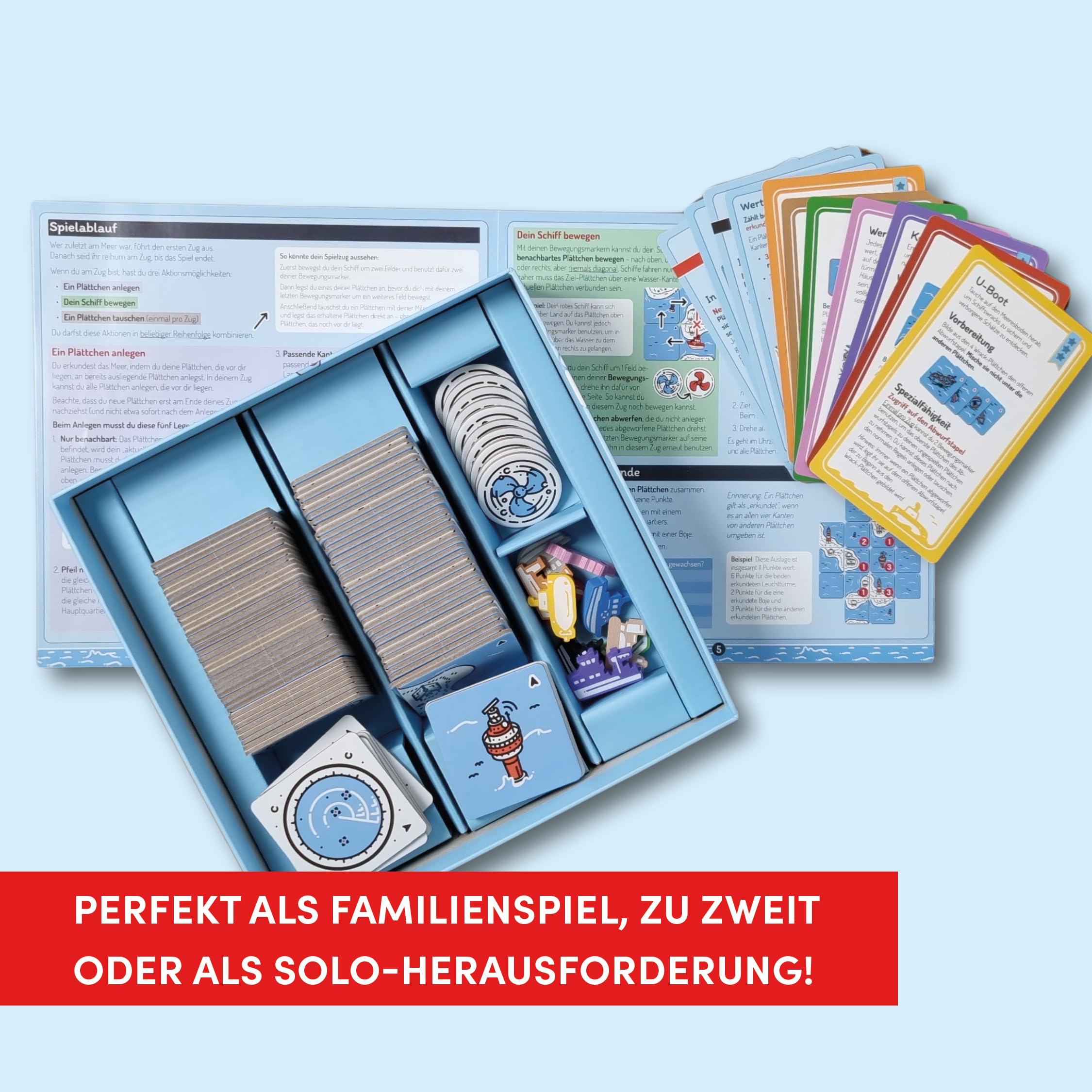 Leuchtturm voraus! Beacon Patrol (deutsche Ausgabe). Inkl. Erweiterung "Schiffe & Strände": Kooperatives Legespiel mit Urlaubsfeeling. In See stechen, Plättchen anlegen, Punkte sammeln!