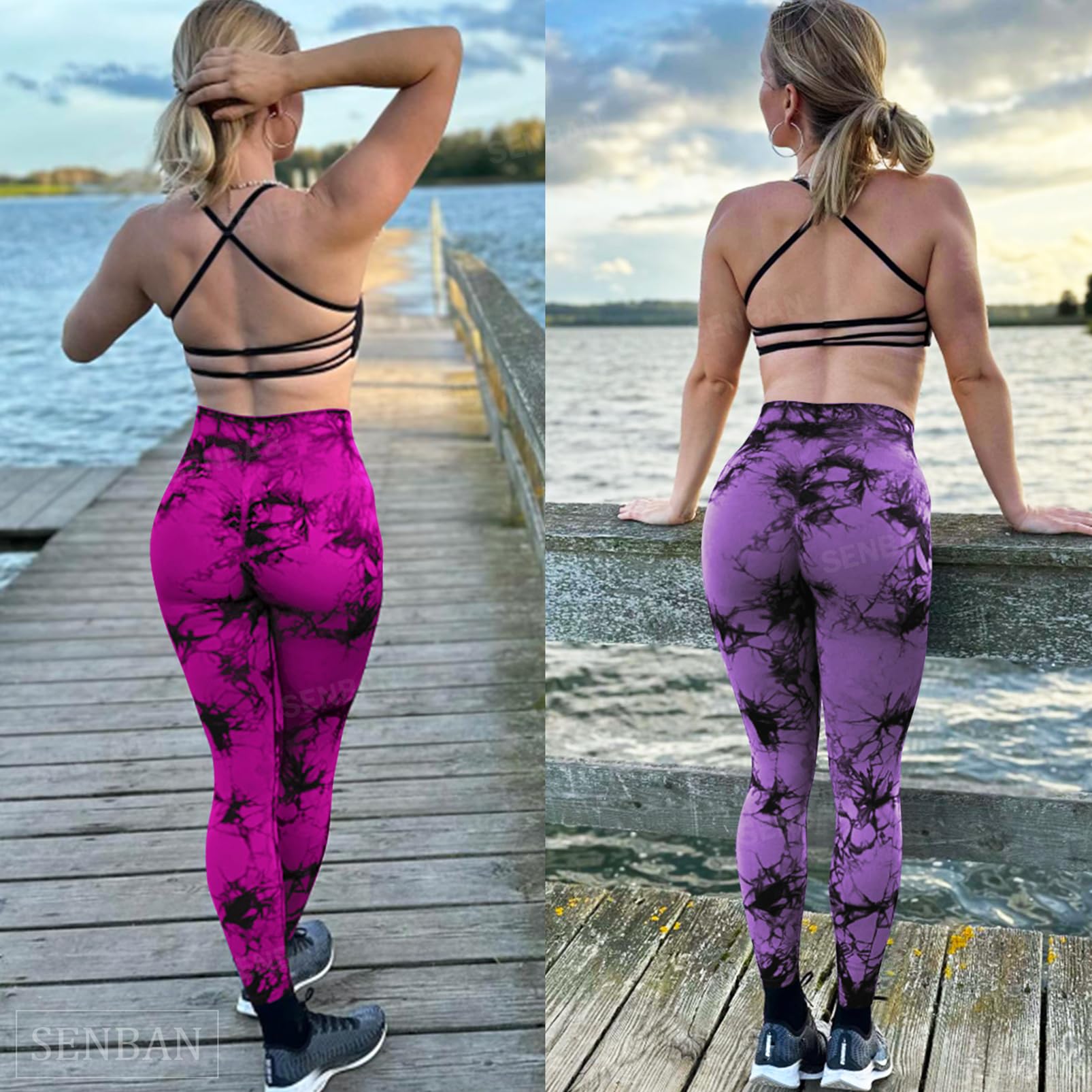SENBAN Leggings da allenamento da donna: pantaloni da yoga a vita alta per sollevamento del sedere - Leggings da palestra senza cuciture tie dye