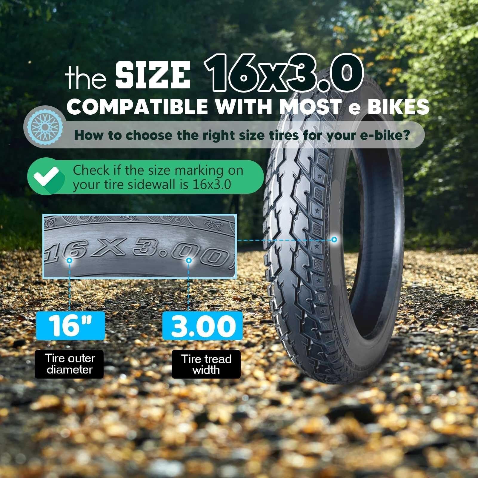 16x3,0 Opona i Komora Powietrzna do Roweru Elektrycznego, 16 X 3,0 Przeciwwybuchowa Terenowa Na Śnieg Off-Road Amortyzacja Uderzeń z Giętym Zaworkiem