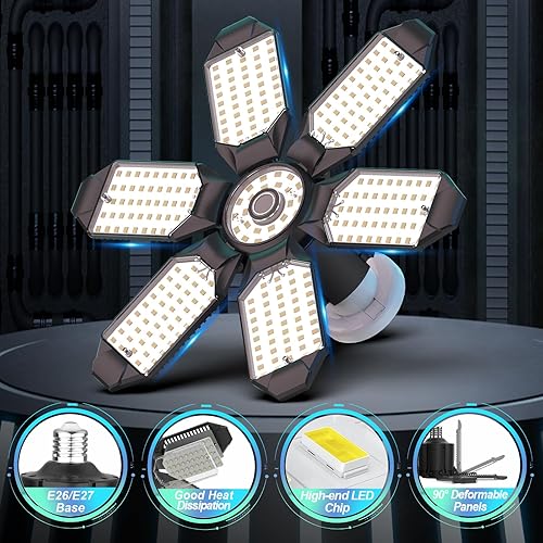 Miniatura 5 de Luces LED de garaje, paquete de 6 luces de garaje de 200 W, luz LED de tienda, luces LED deformables, luces LED de techo para luces de garaje, luces