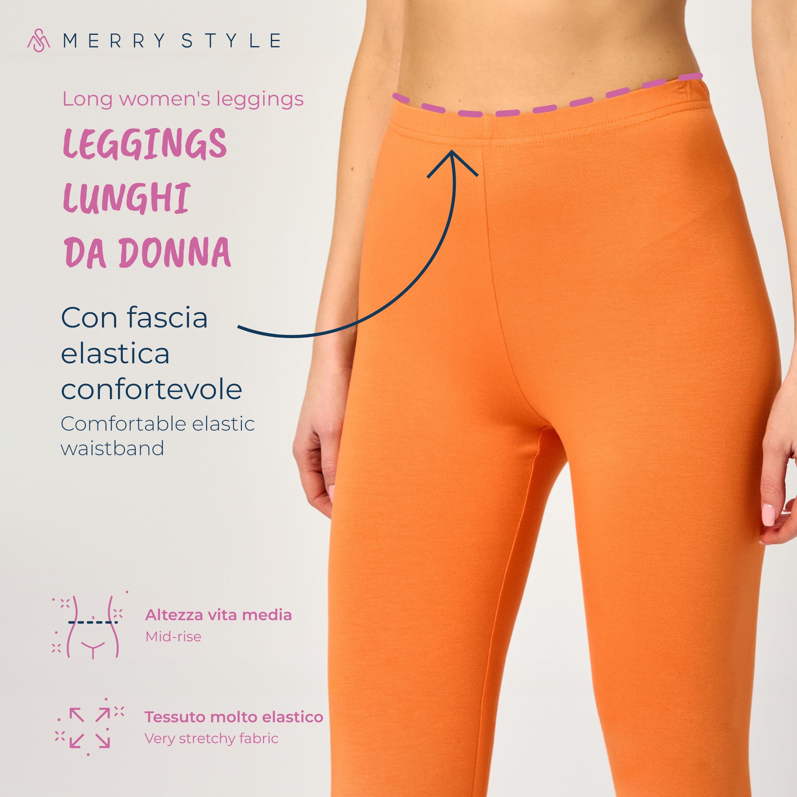 Merry Style Leggings Lunghi Donna in Viscosa con Elastan Ampia Pantaloni Donna Banda Elastica Leggins Donna per Casa Palestra Tempo Libero MS10-143