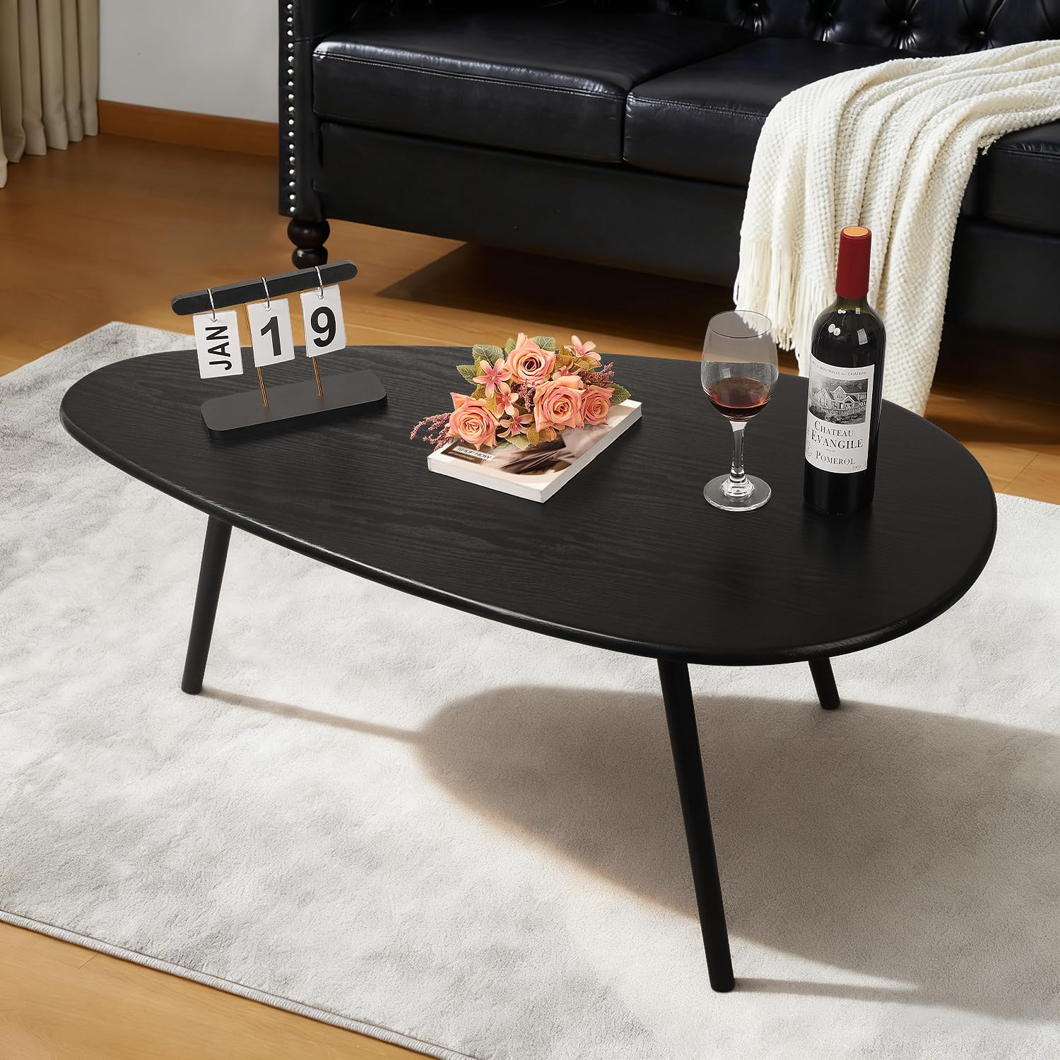 WDSHIYI Mid Century Modern Coffee Table, Large Oval Black Coffee Table for Living Room, for Small Spaces, 108 D x 56 W x 40 H