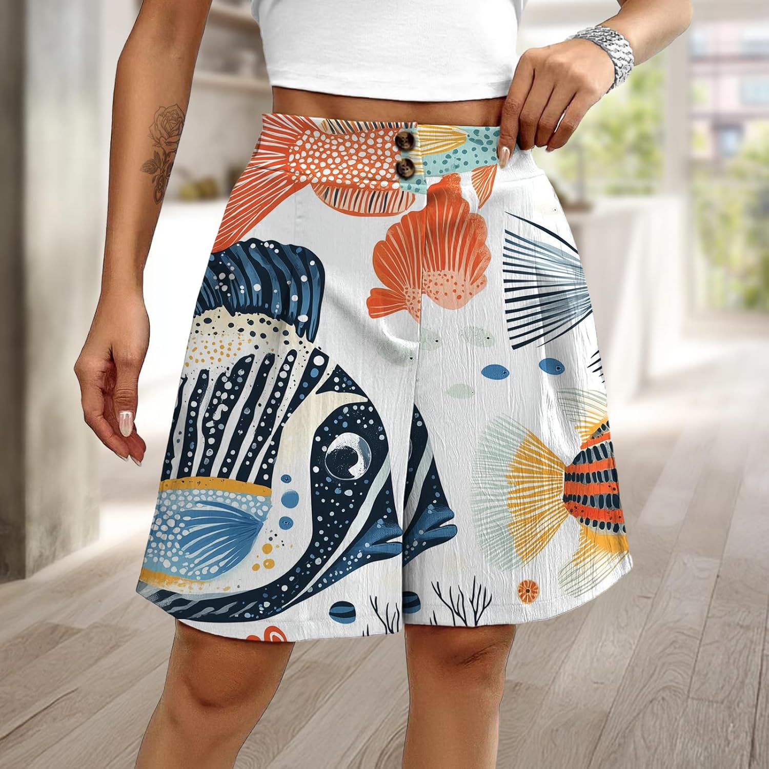 Cute Shorts for Women Summer Trendy Soft and Comfy Pleated Loose Shorts for Women Lightweight Button Wide Leg Pants - Image 2