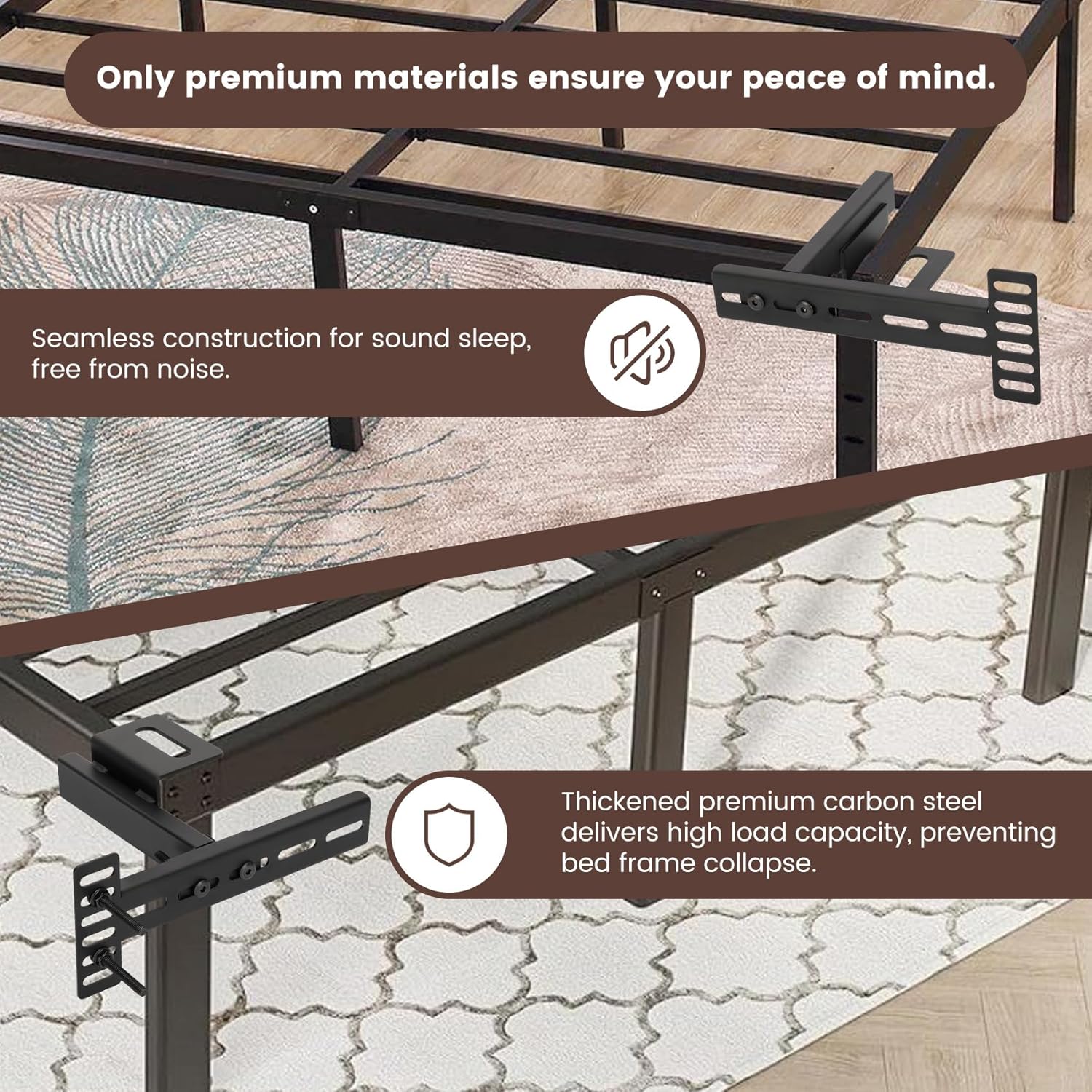 Thickened Headboard Brackets For Metal Bed Frame, Suitable For Double Bed, Standard Beds, Queen Beds, And King Bed, Adjustable Headboard Brackets With Footboard Extension Kit, Matte Black , 2 PCS